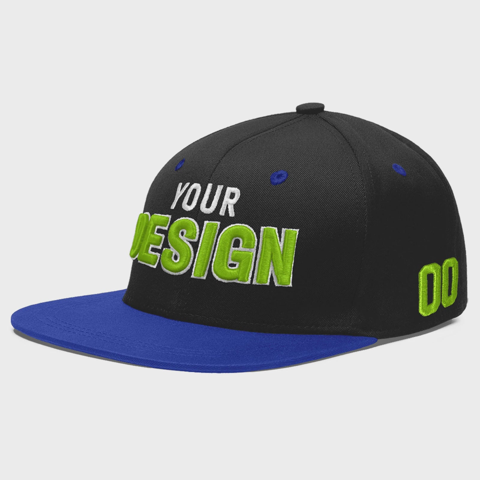 Custom Black Royal Blue 3D Puff Embroidery Flat Embroidery Casual Sport Baseball Cap