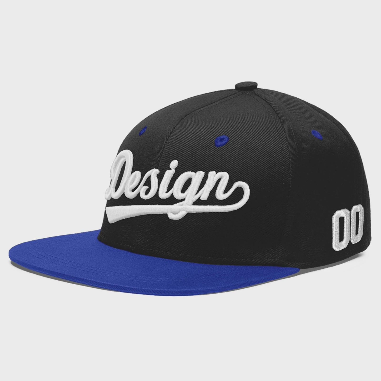 Custom Black Royal Blue 3D Puff Embroidery Flat Embroidery Casual Sport Baseball Cap
