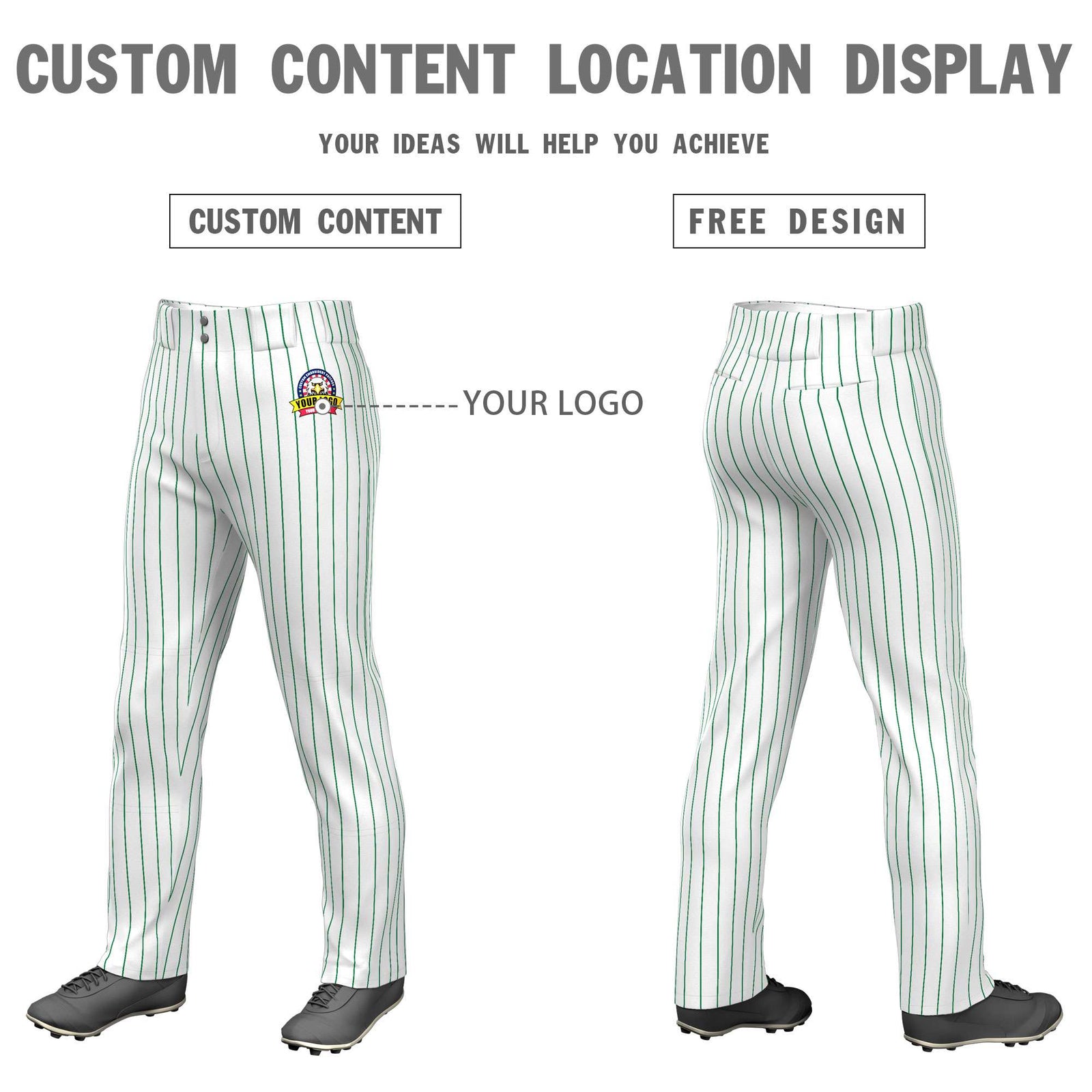 Custom White Kelly Green Pinstripe Fit Stretch Practice Loose-fit Baseball Pants