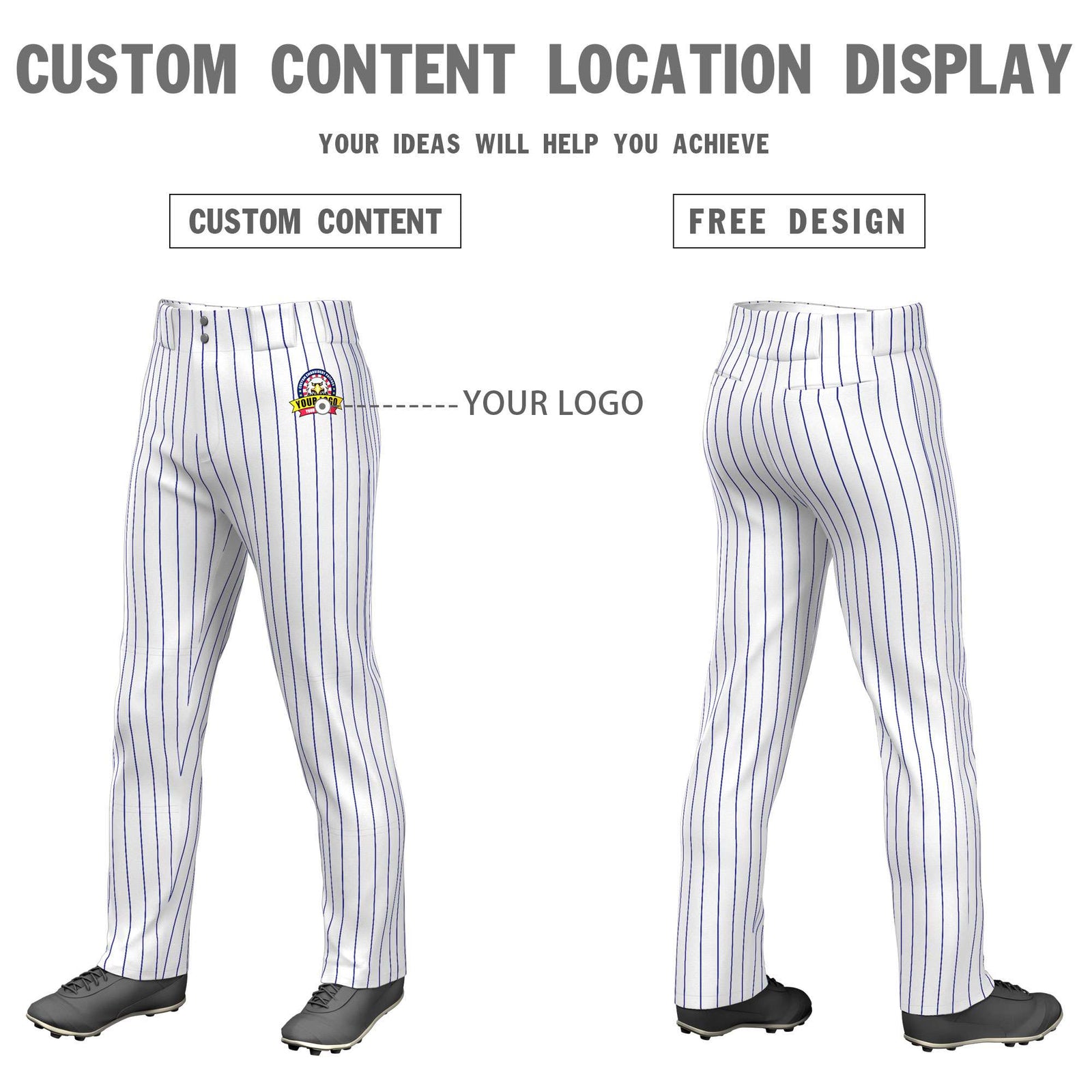 Custom White Royal Pinstripe Fit Stretch Practice Loose-fit Baseball Pants