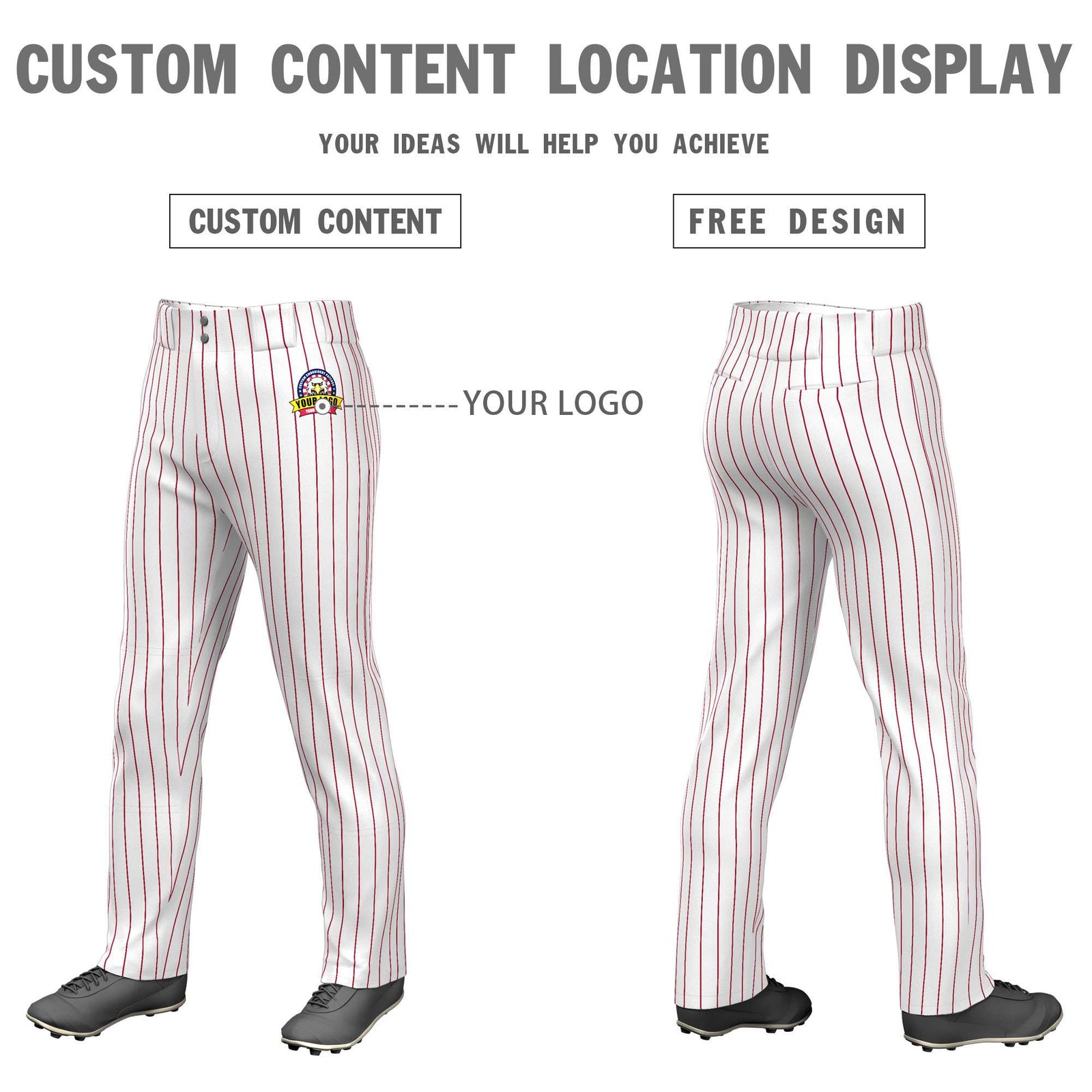 Custom White Red Pinstripe Fit Stretch Practice Loose-fit Baseball Pants
