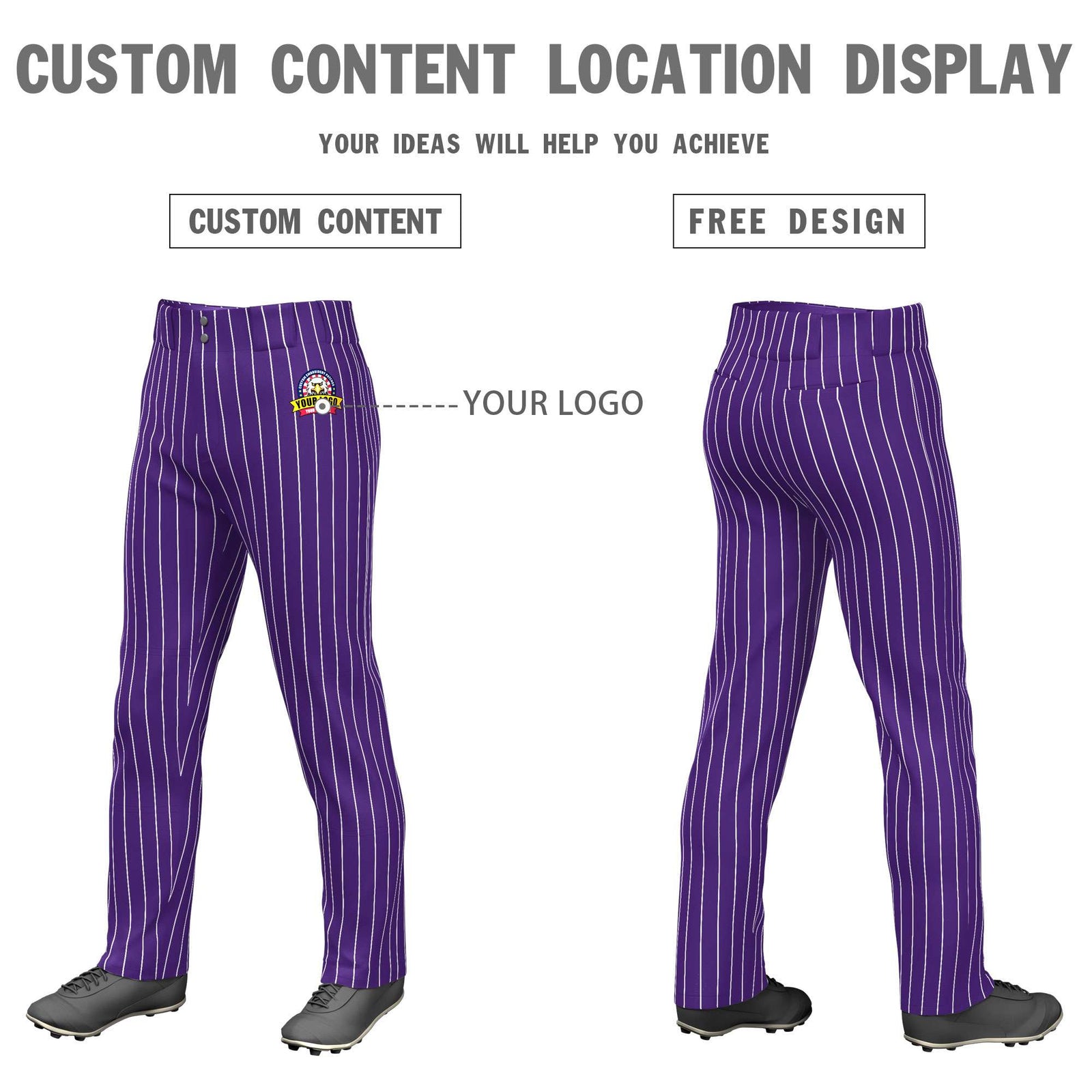 Custom Purple White Pinstripe Fit Stretch Practice Loose-fit Baseball Pants