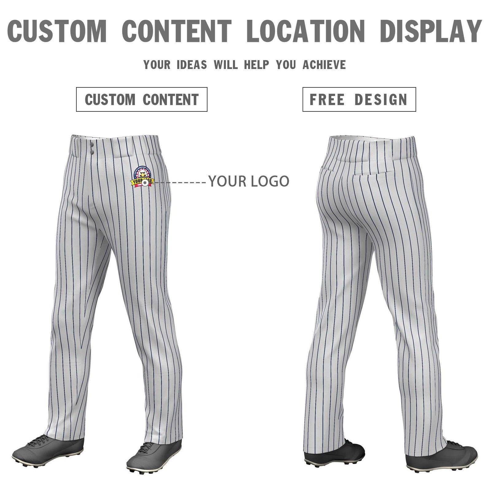 Custom Gray Navy Pinstripe Fit Stretch Practice Loose-fit Baseball Pants