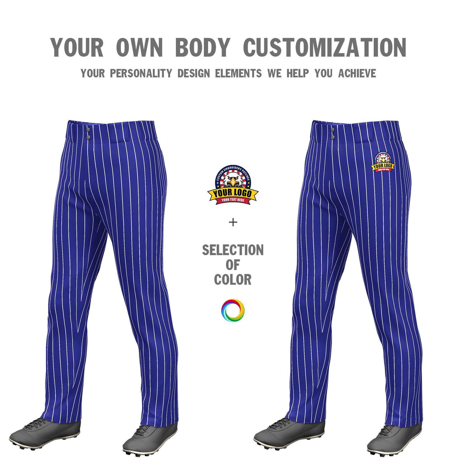 Custom Royal White Pinstripe Fit Stretch Practice Loose-fit Baseball Pants