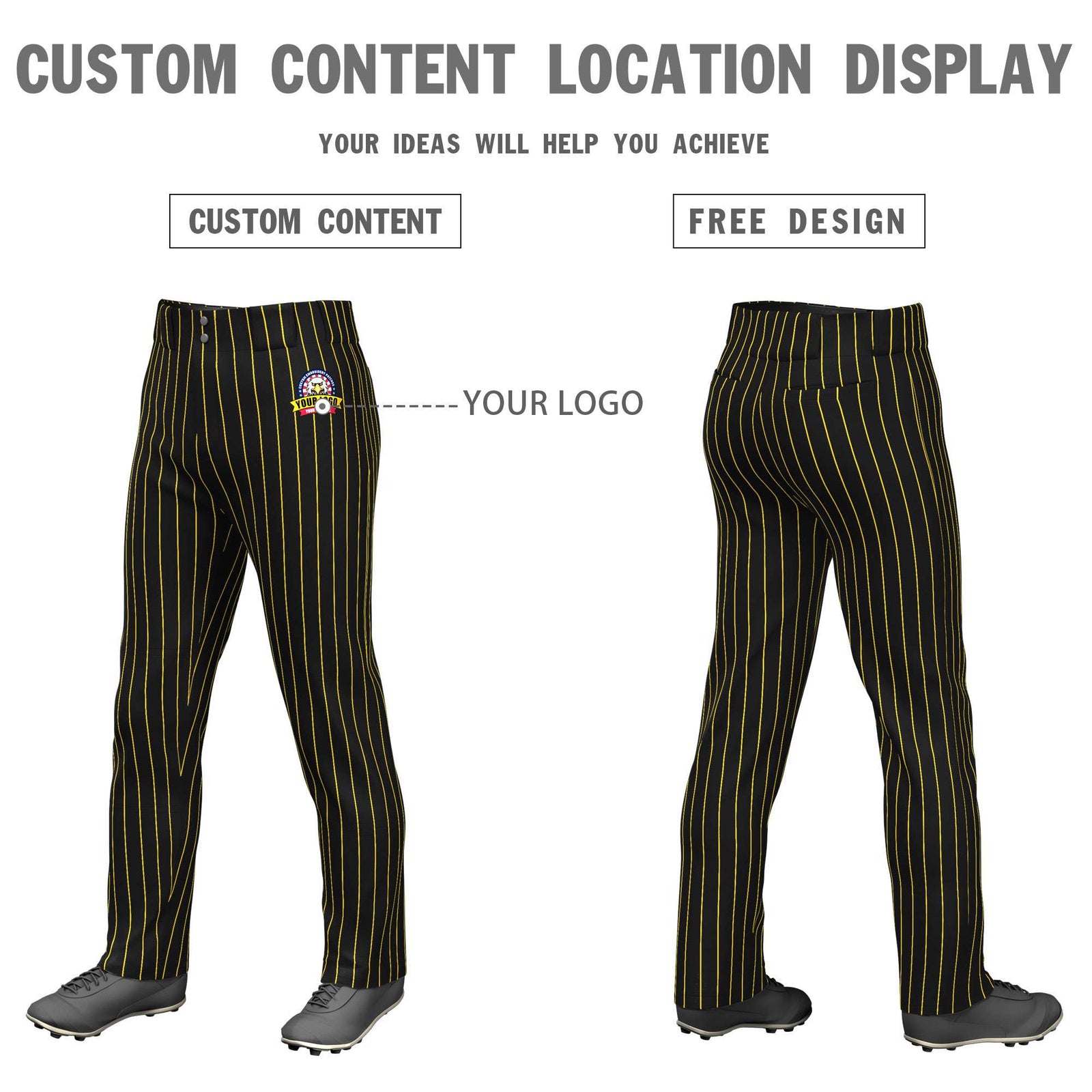 Custom Black Gold Pinstripe Fit Stretch Practice Loose-fit Baseball Pants
