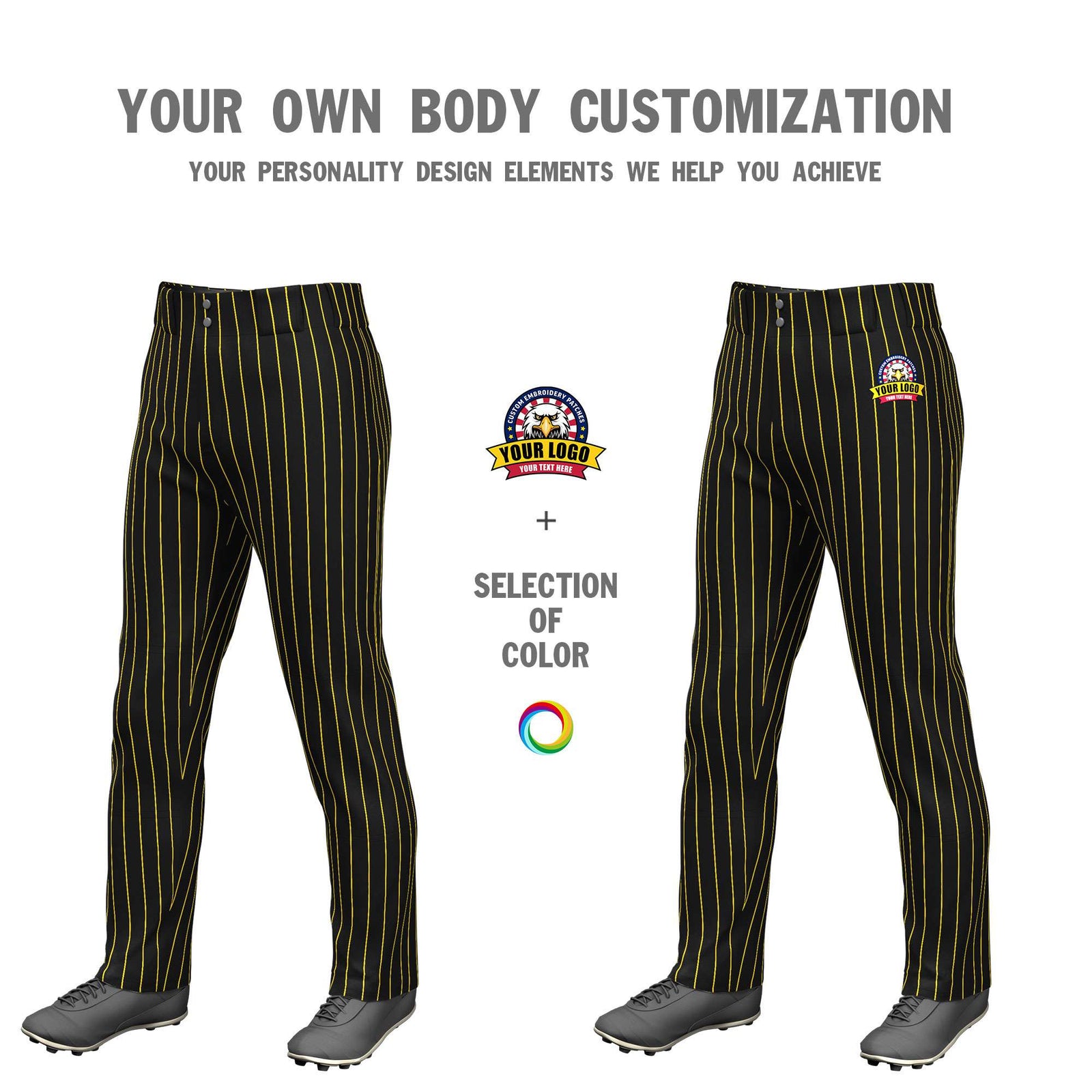 Custom Black Gold Pinstripe Fit Stretch Practice Loose-fit Baseball Pants