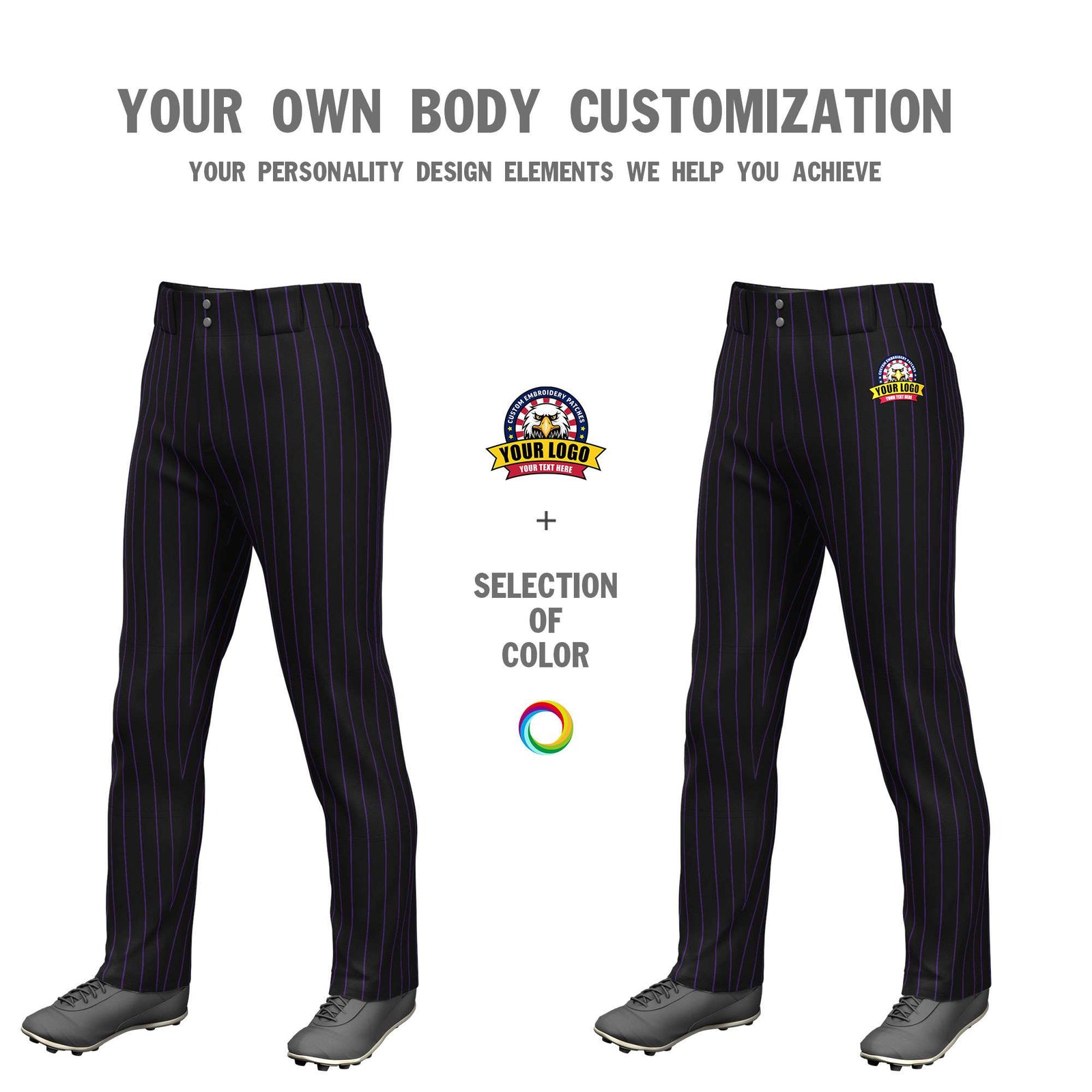 Custom Black Purple Pinstripe Fit Stretch Practice Loose-fit Baseball Pants