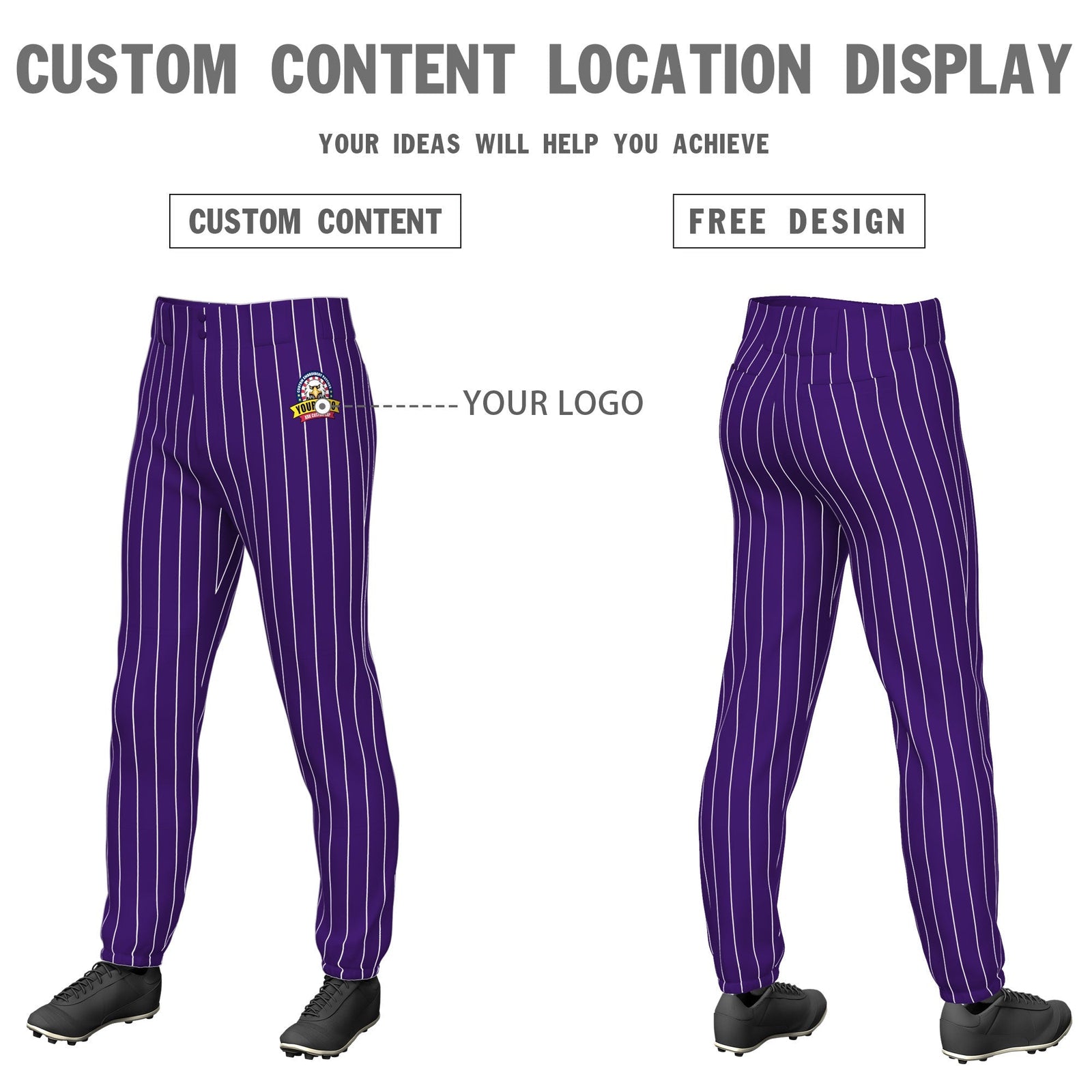 Custom Purple White Pinstripe Fit Stretch Practice Pull Up Baseball Pants