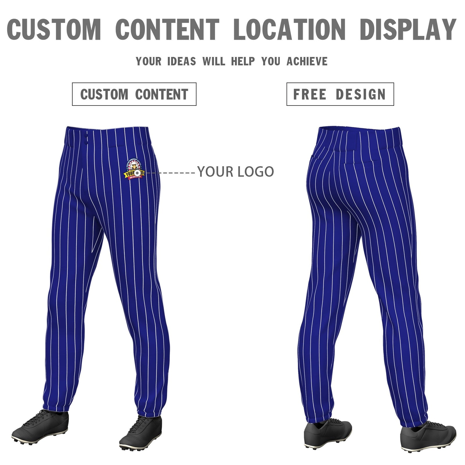 Custom Royal White Pinstripe Fit Stretch Practice Pull Up Baseball Pants