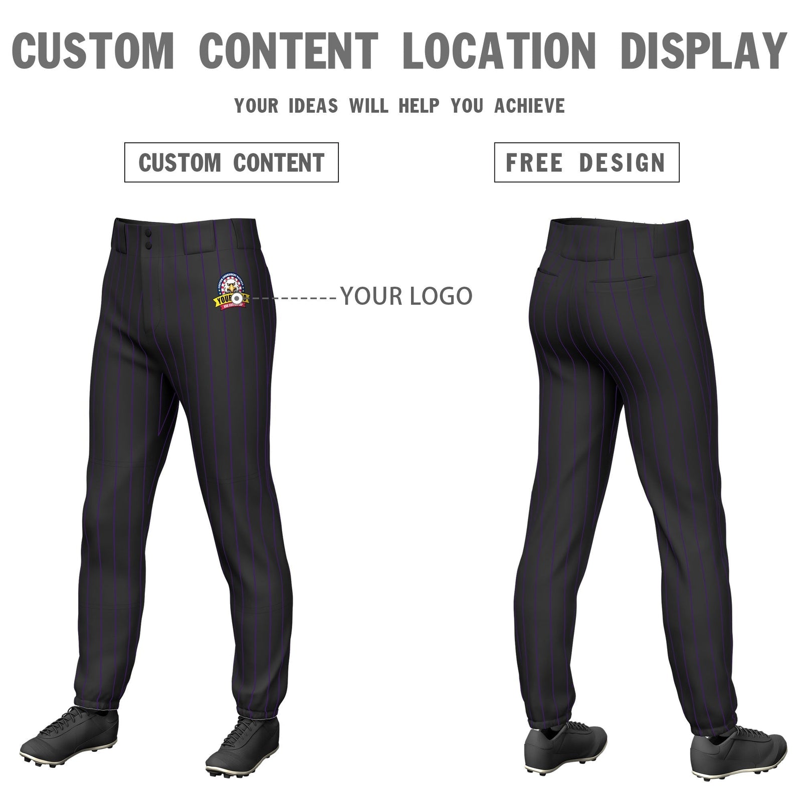Custom Black Purple Pinstripe Fit Stretch Practice Pull Up Baseball Pants
