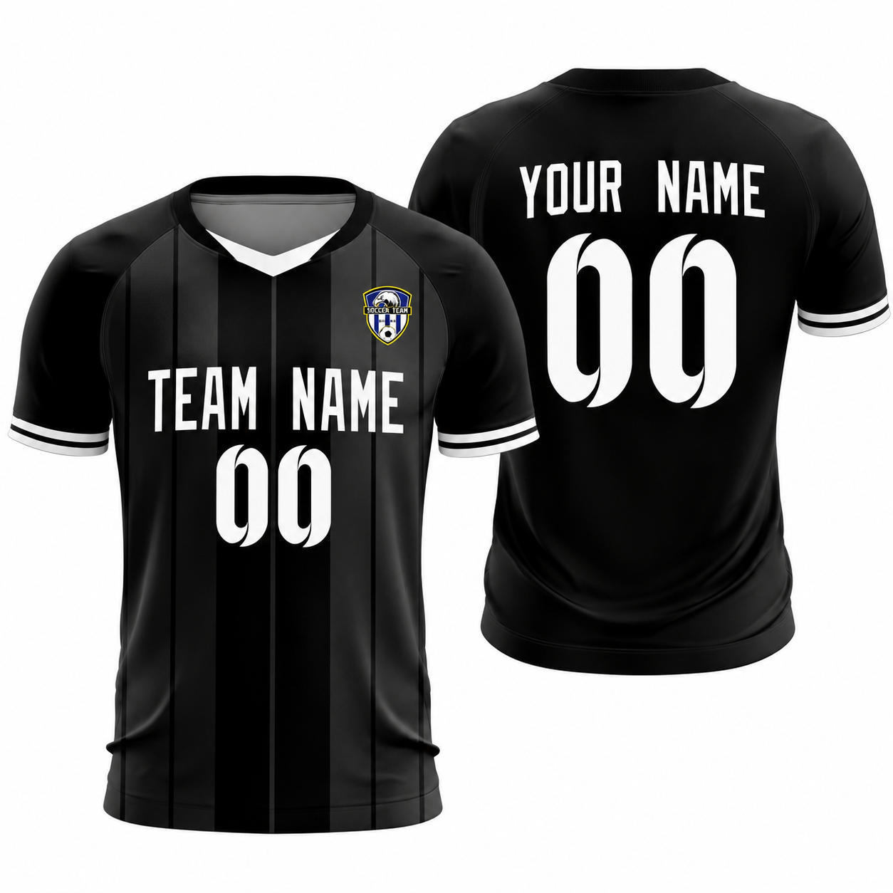 Custom Black Classic Striped Personalized Soccer Tops/Sets Jersey