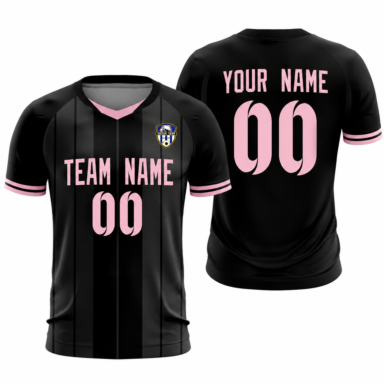 Custom Black Classic Striped Personalized Soccer Tops/Sets Jersey