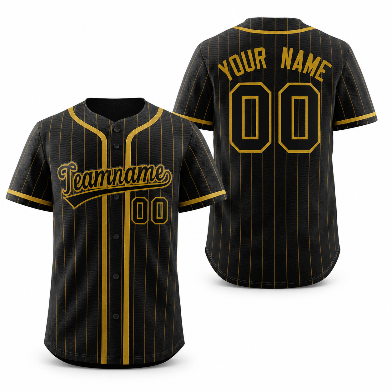 Custom Black Old Gold Stripe Fashion Design Full Button Athletic Baseball Jersey