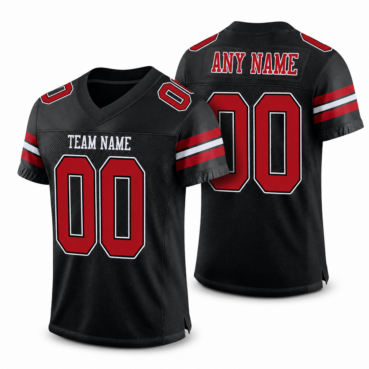Custom Black Red-White Classic Style Mesh Athletic Football Jersey