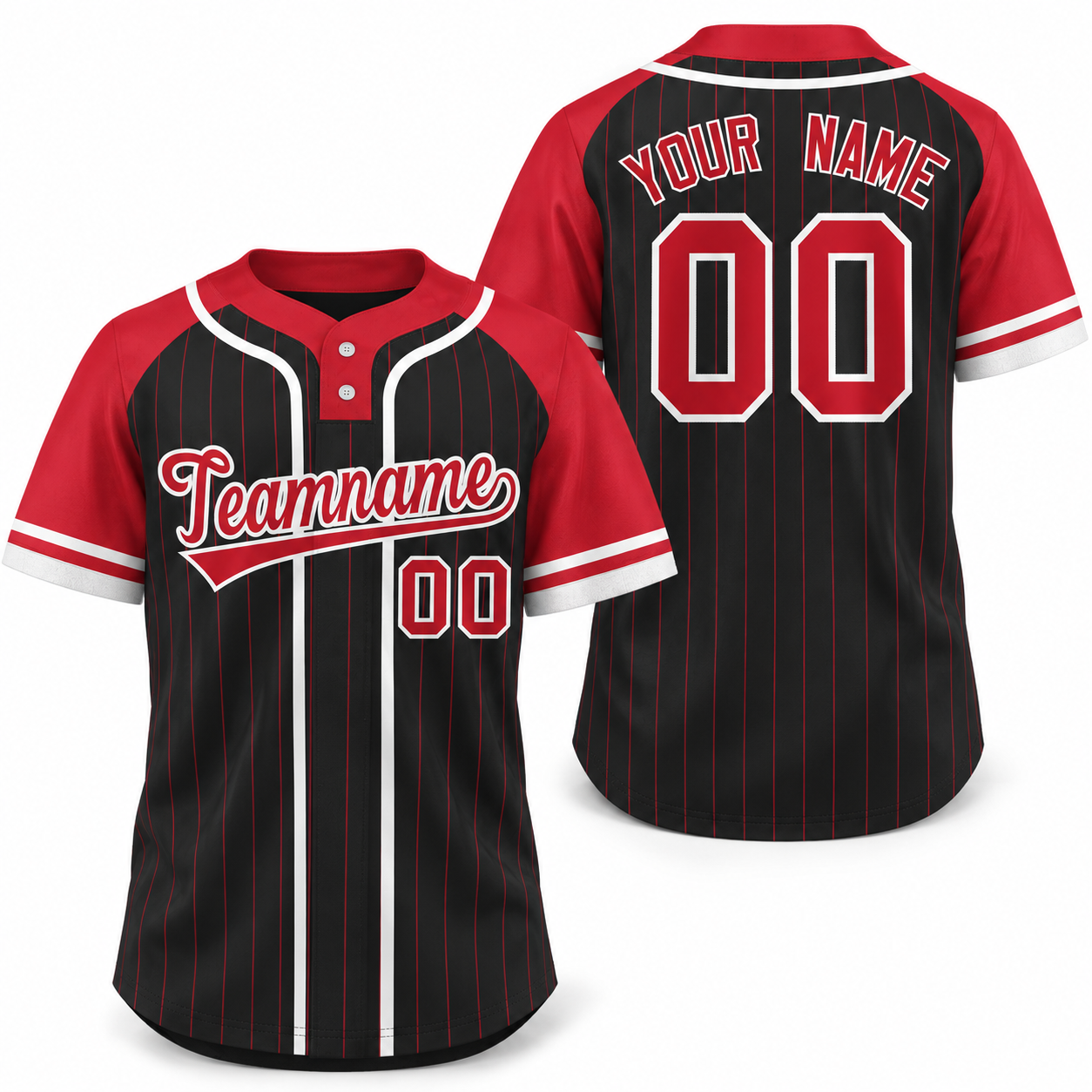 Custom Black Red-White Stripe Fashion Raglan Sleeves Athletic Two-Button Softball Jersey