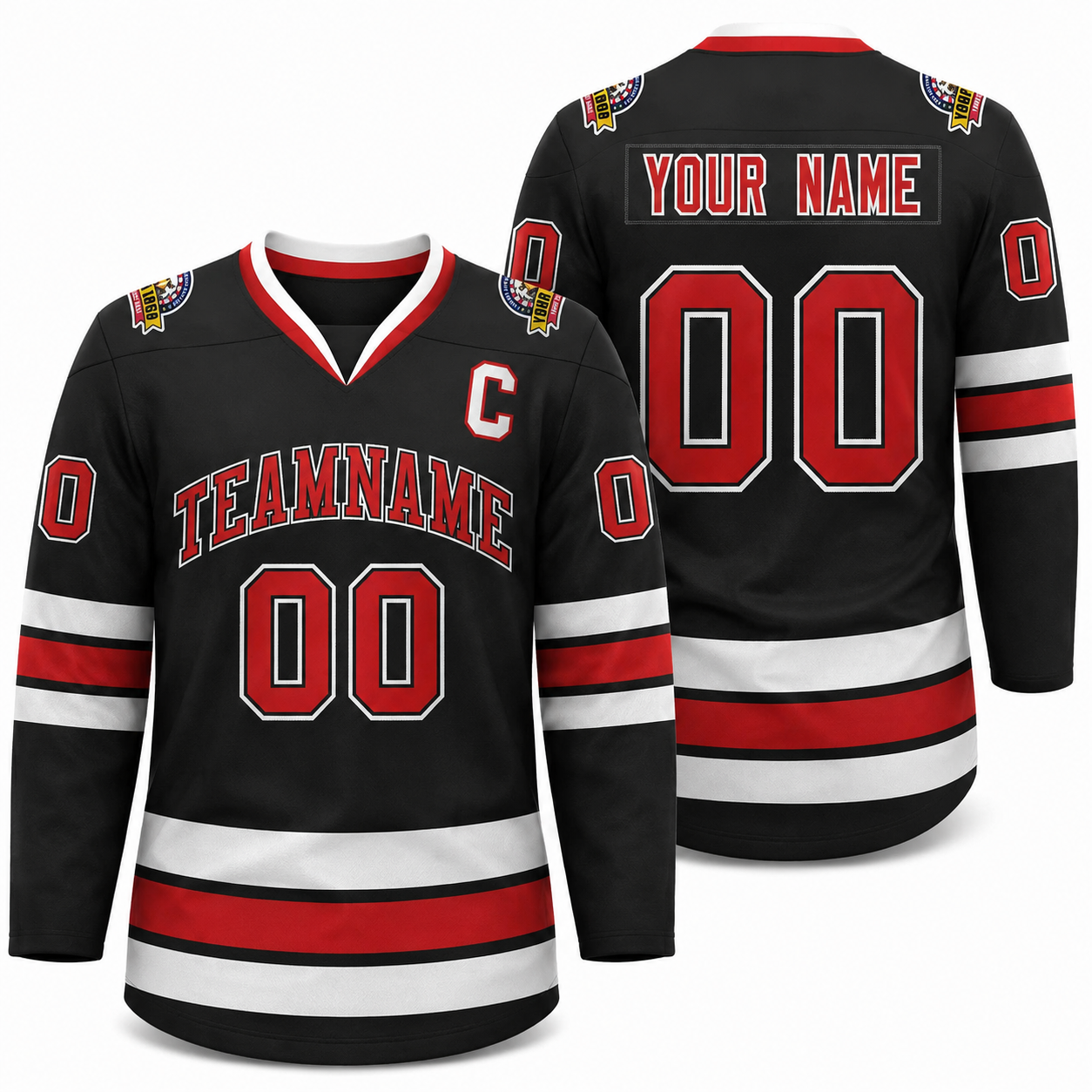 Custom Black Red Black-White Classic Style Hockey Jersey