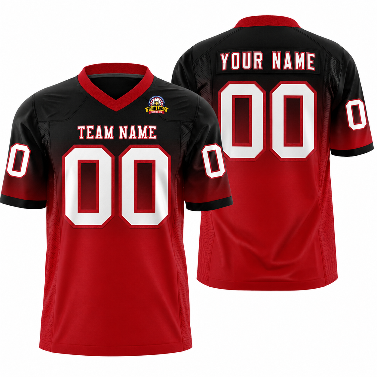 Custom Black Red Gradient Fashion Personalized Athletic Football Jersey