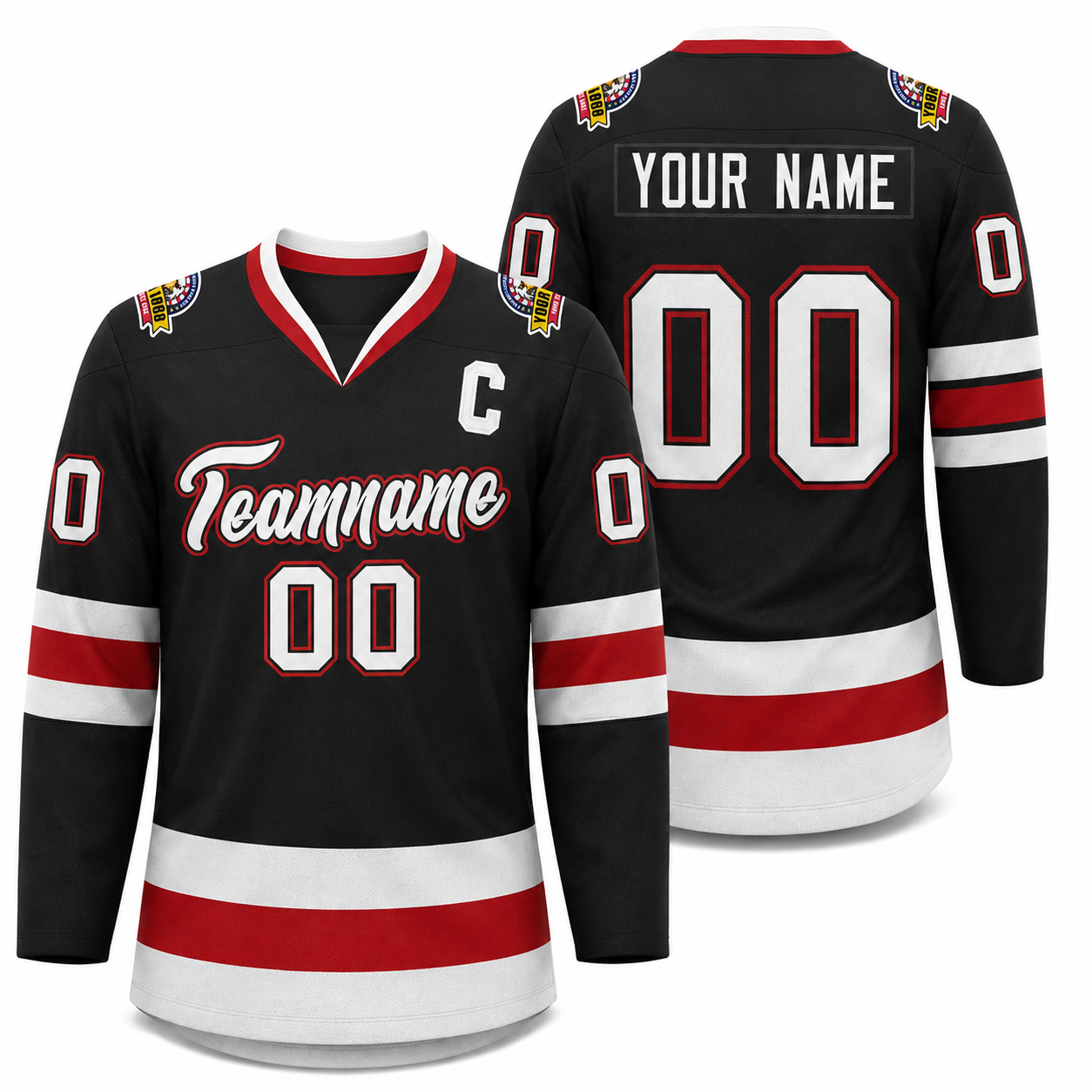 Custom Black White Black-Red Classic Style Hockey Jersey