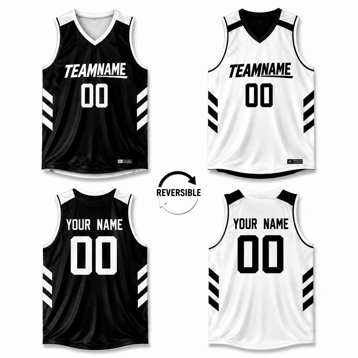 Custom Black White Double Side Tops Basketball Jersey