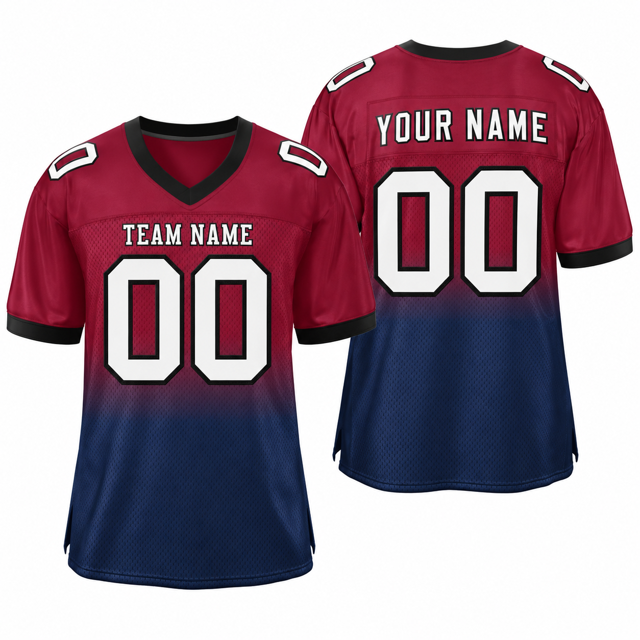 Custom Cardinal Navy White-Black Gradient Fashion Outdoor Athletic Football Jersey