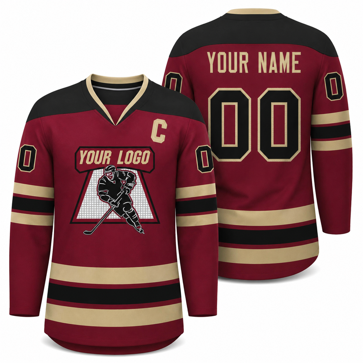 Custom Crimson Black-Black Personalized Classic V-Neck Hockey Jersey