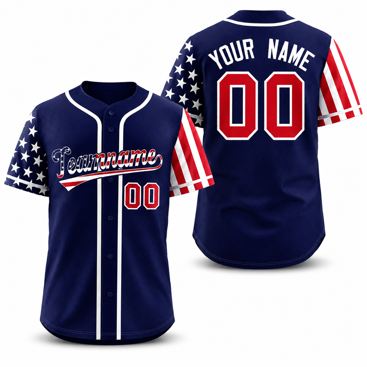 Custom Dark Blue American Flag Design Personalized Baseball Jersey