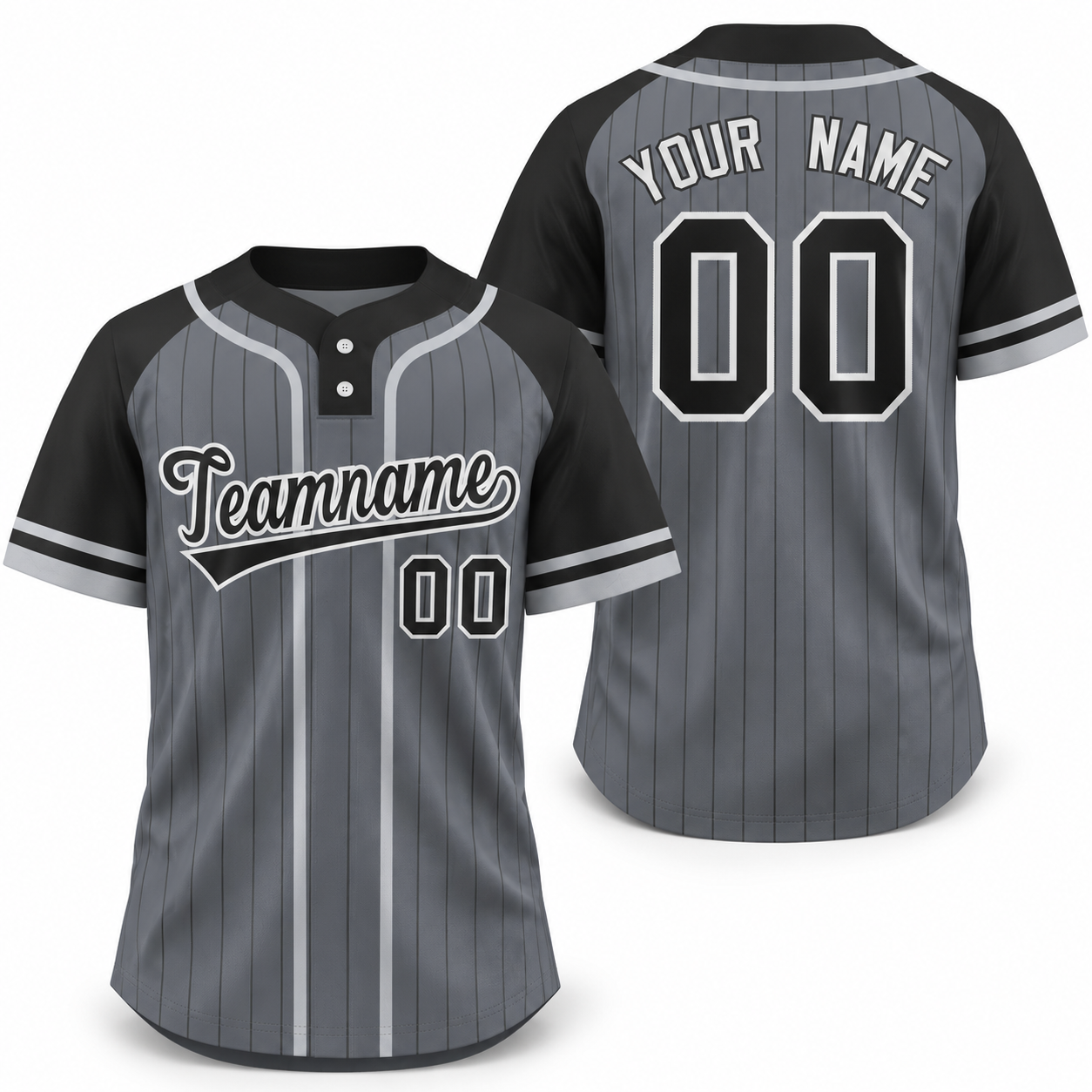 Custom Dark Gray Black-Gray Stripe Fashion Raglan Sleeves Athletic Two-Button Softball Jersey