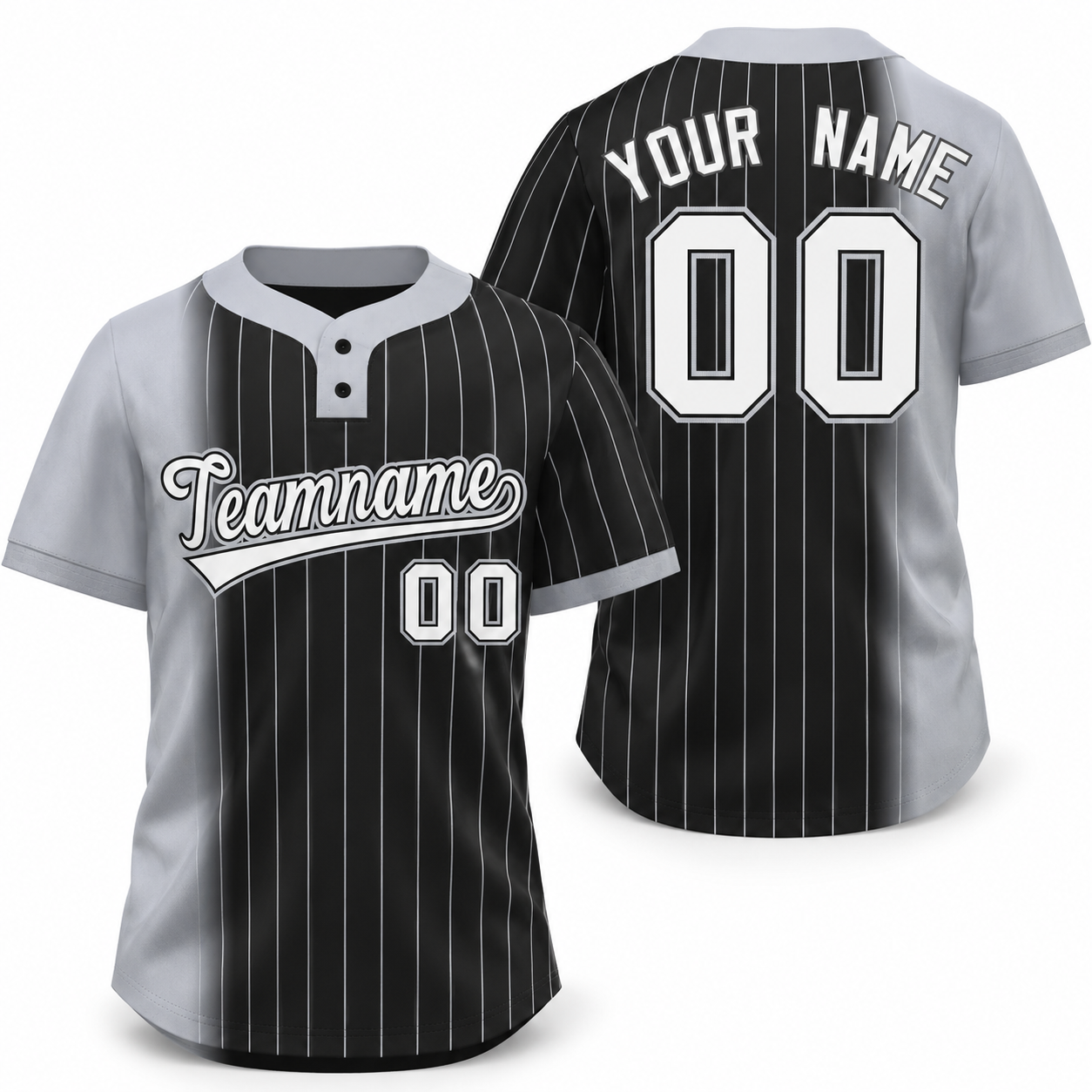 Custom Gray Black Gradient Stripe Fashion Athletic Two-Button Softball Jersey