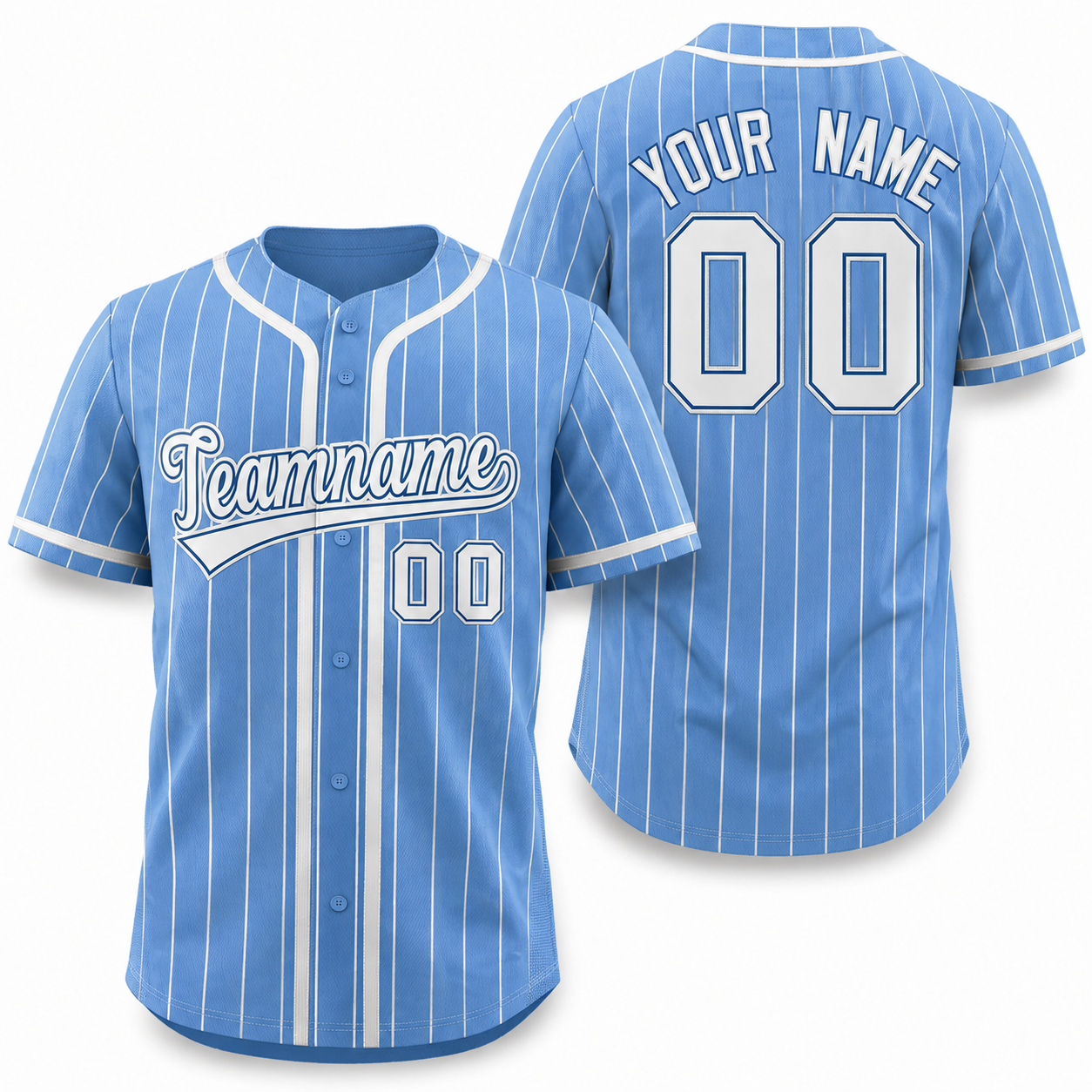 Custom Light Blue White Stripe Fashion Design Full Button Athletic Baseball Jersey