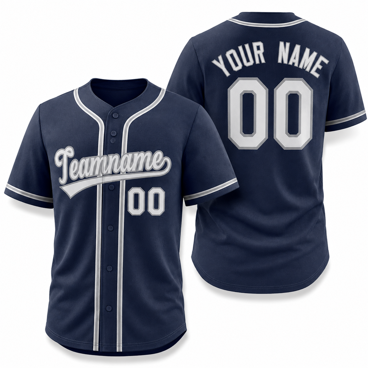 Custom Navy White-Gray Classic Style Athletic Baseball Jersey