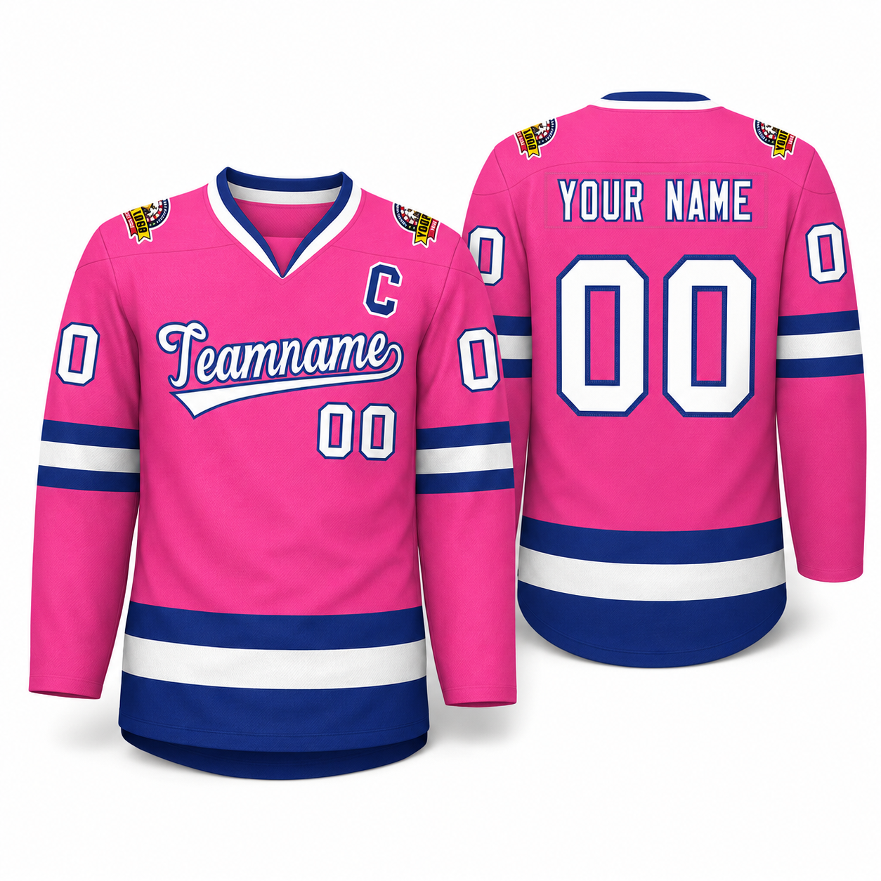 Custom Pink White-Royal Classic Style Hockey Jersey