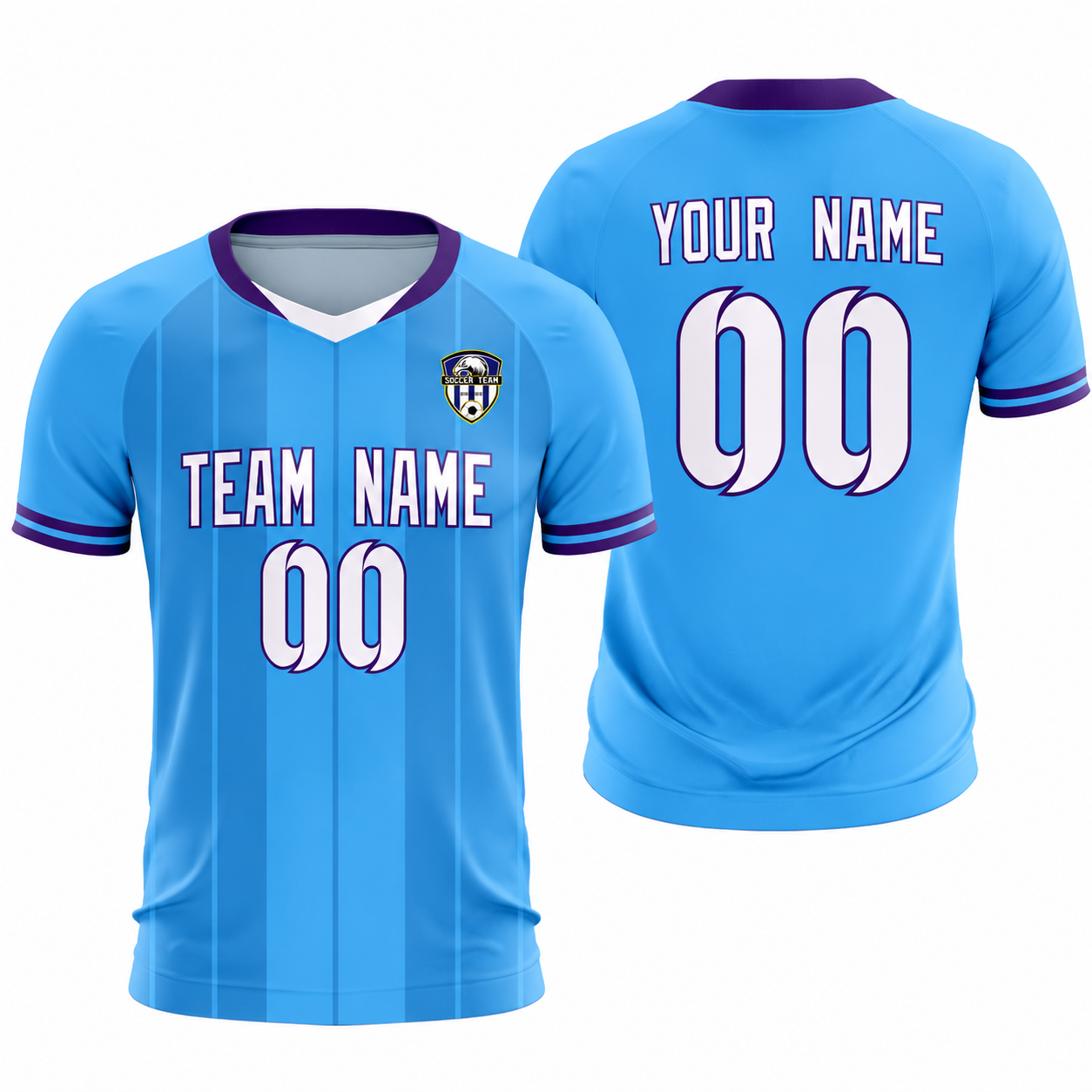 Custom Powder Blue Classic Striped Personalized Soccer Tops/Sets Jersey