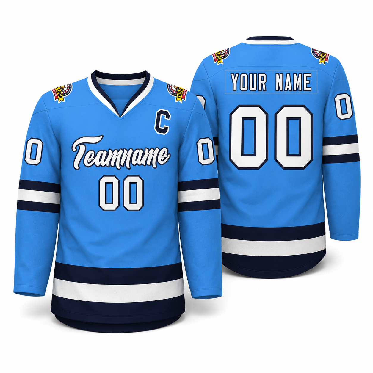 Custom Powder Blue White-Navy Classic Style Hockey Jersey