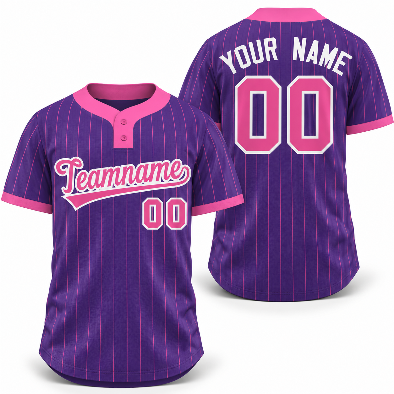 Custom Purple Pink Stripe Fashion Athletic Two-Button Softball Jersey