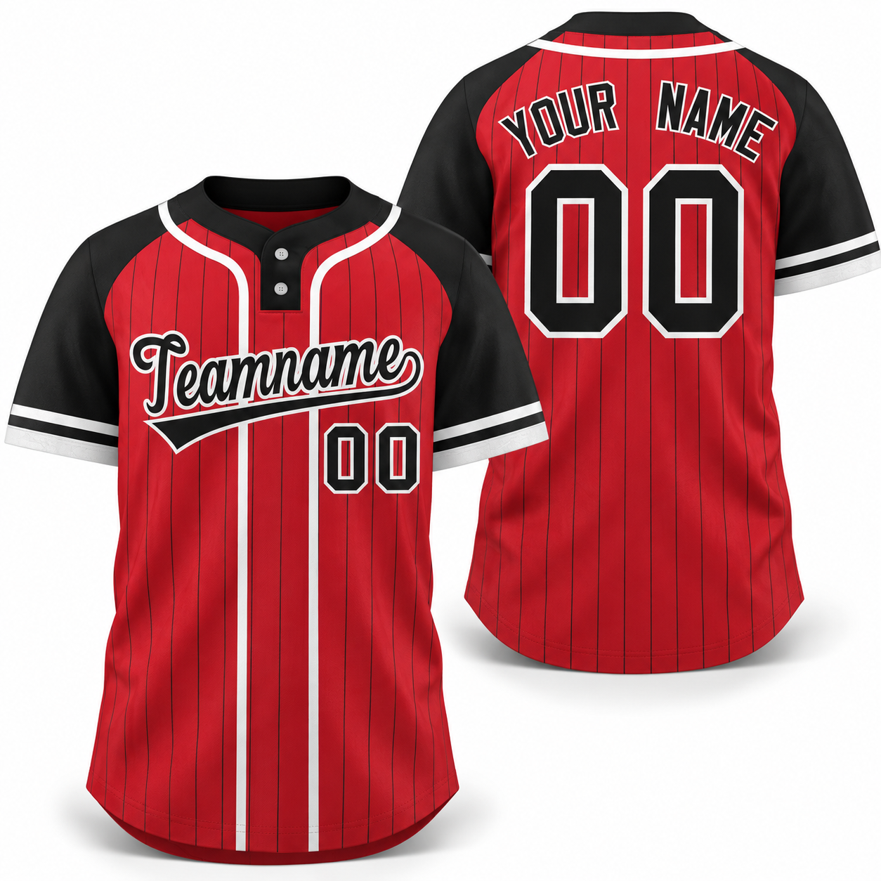 Custom Red Black-White Stripe Fashion Raglan Sleeves Athletic Two-Button Softball Jersey