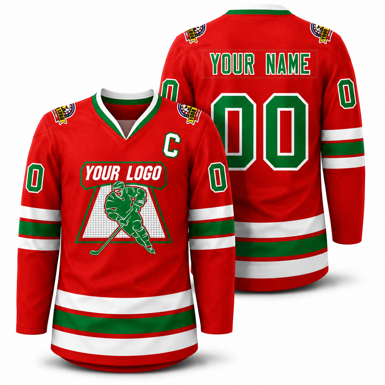 Custom Red Kelly Green-White Classic Style Hockey Jersey