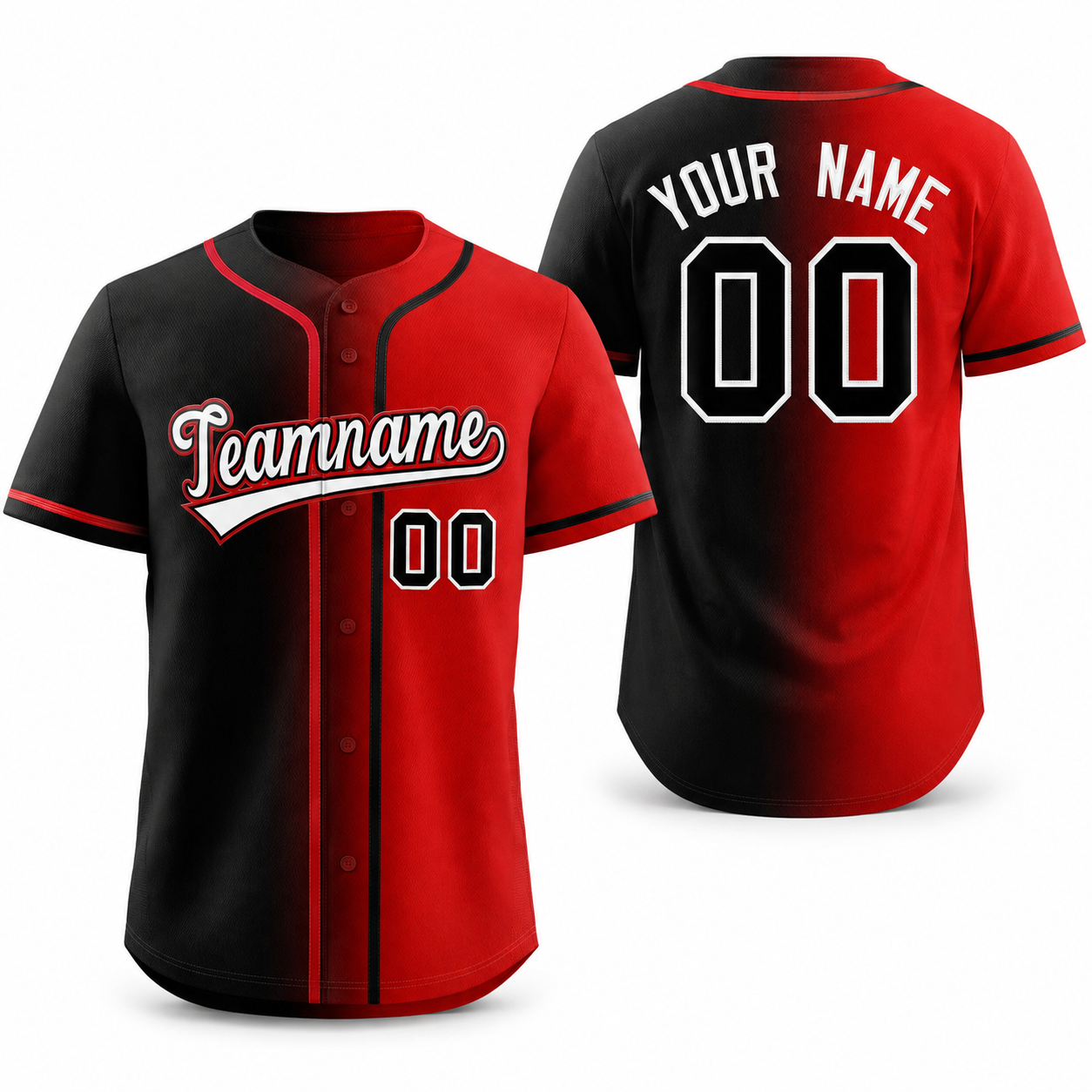 Custom Red White-Black Gradient Fashion Athletic Baseball Jersey
