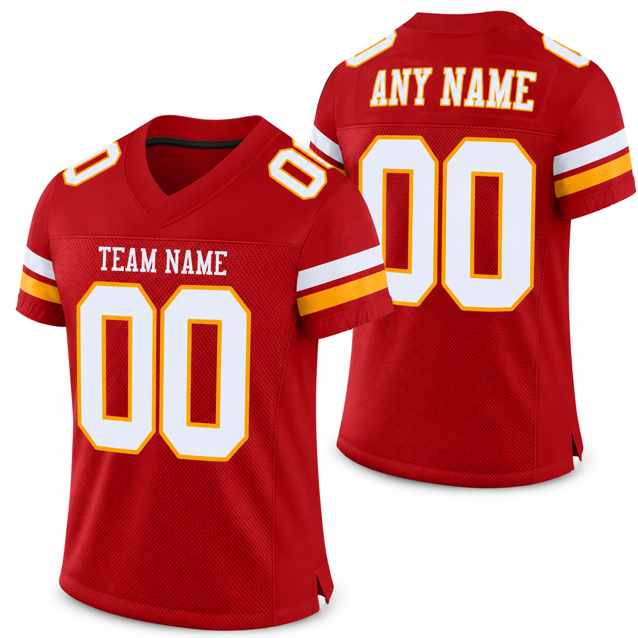 Custom Red White-Gold Classic Style Mesh Athletic Football Jersey