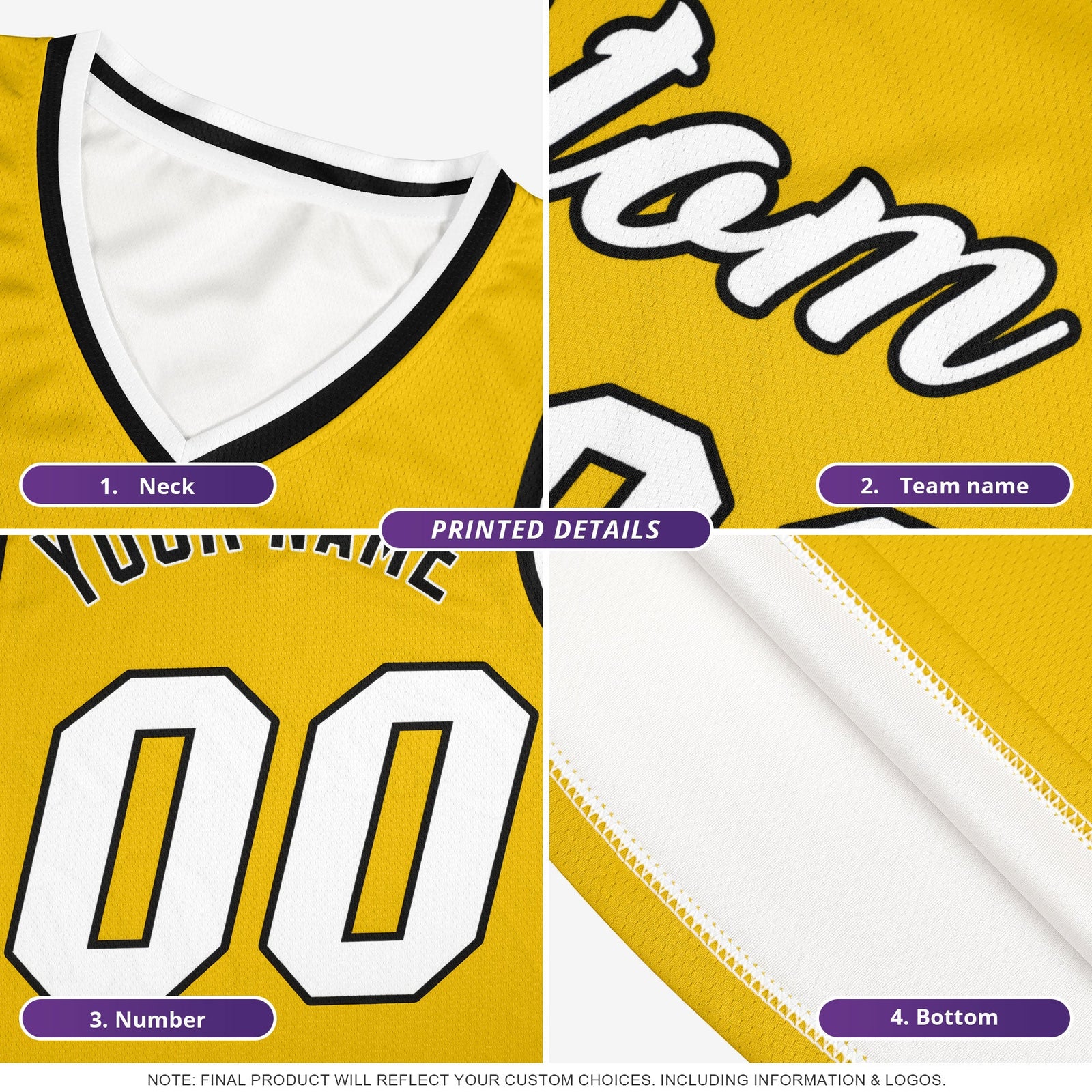 Custom Purple White-Yellow Classic Tops Mesh Sport Basketball Jersey
