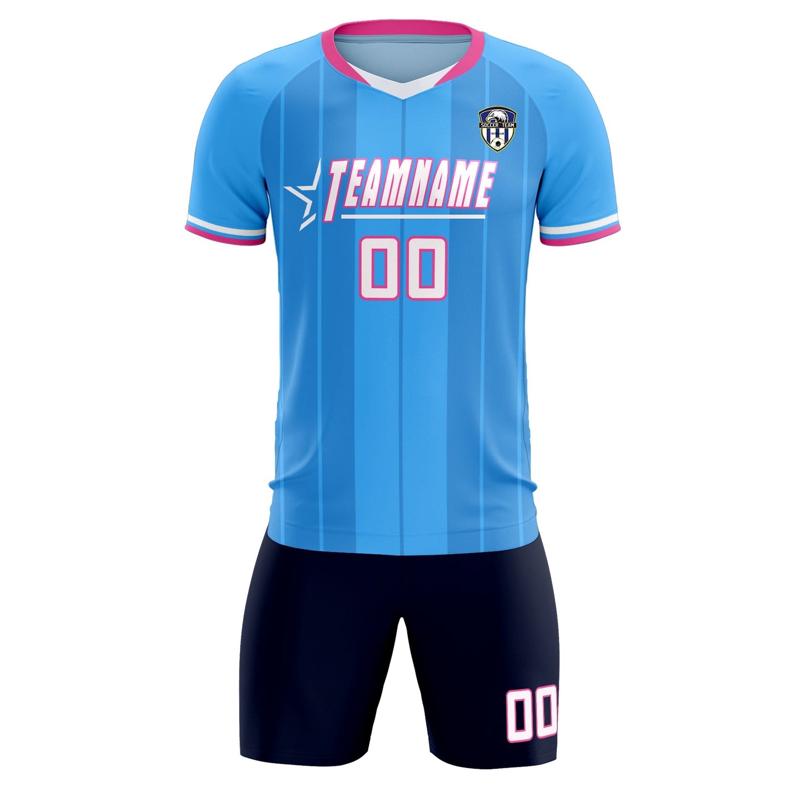 Custom Powder Blue Classic Striped Personalized Soccer Tops/Sets Jersey