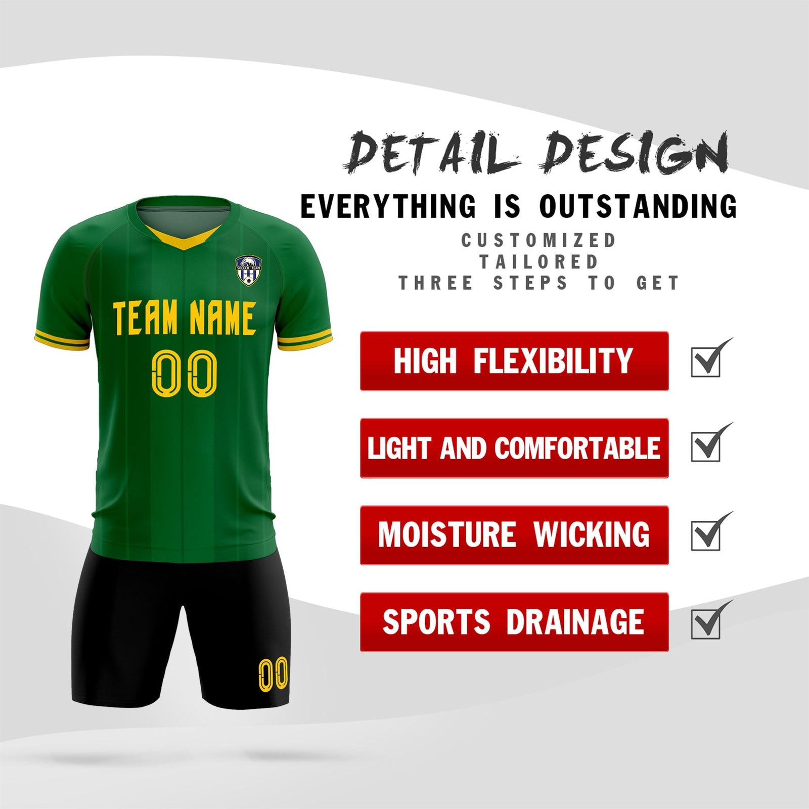 Custom Kelly Green Classic Striped Personalized Soccer Tops/Sets Jersey