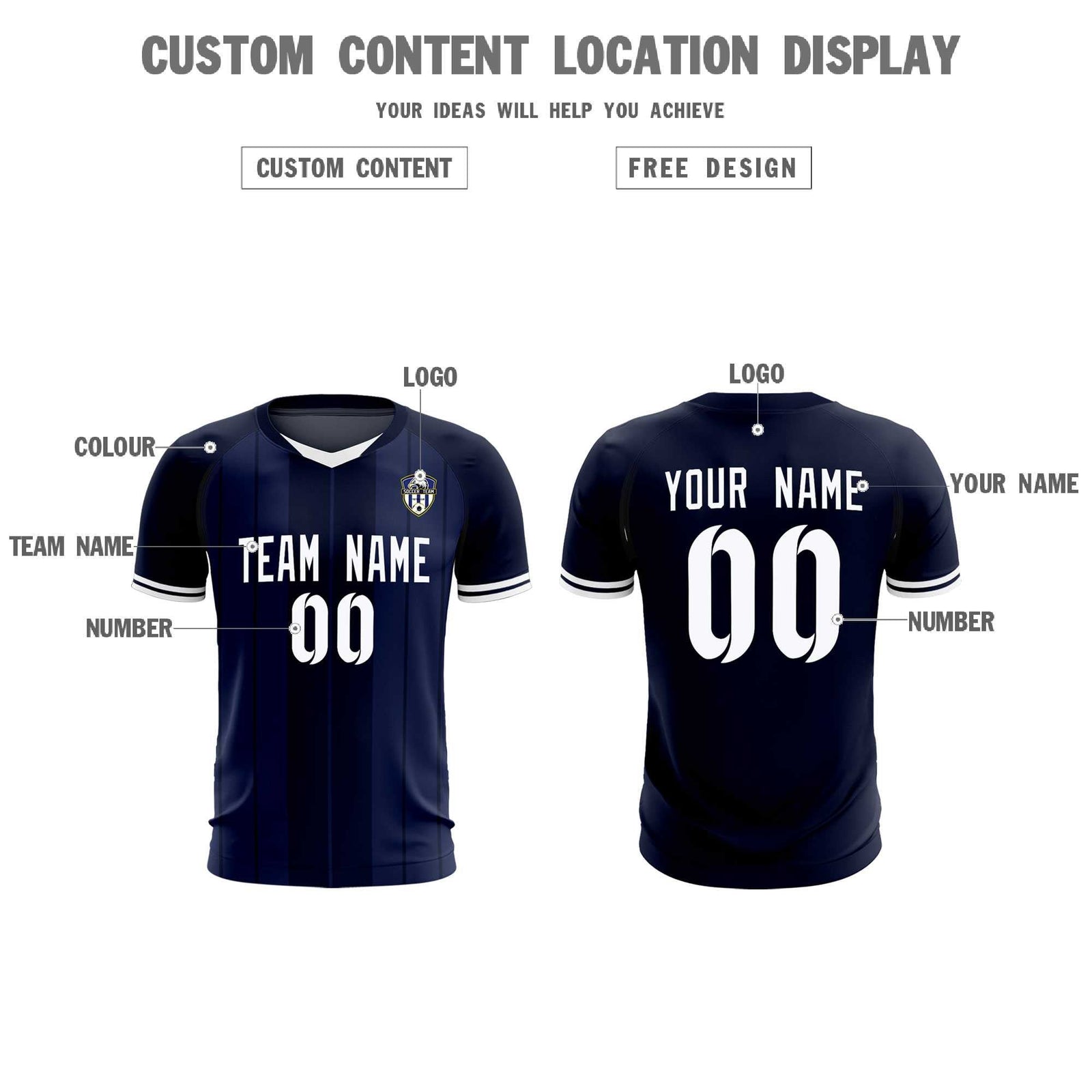 Custom Navy Classic Striped Personalized Soccer Tops/Sets Jersey