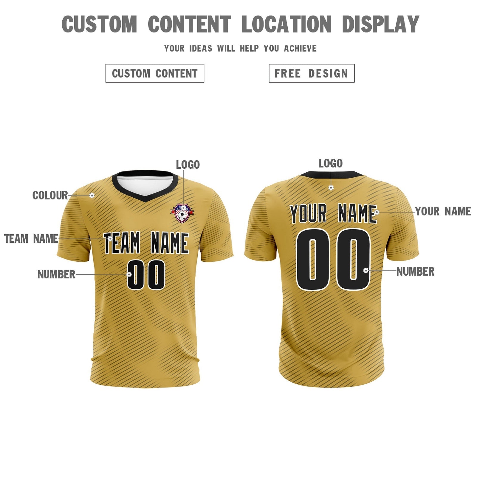 Custom Old Gold Black Training Uniform For Men Soccer Sets Jersey