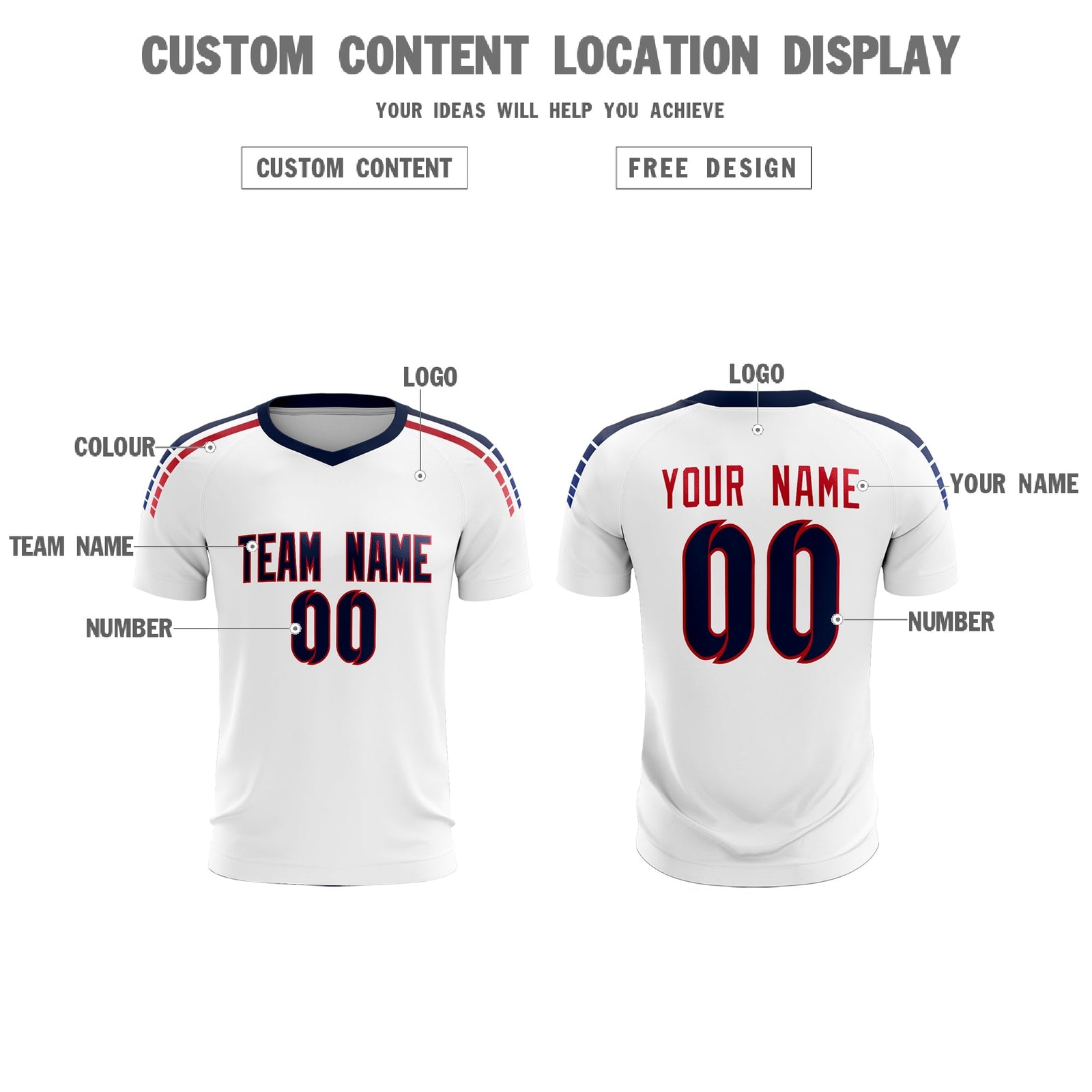Custom white Striped Quick Dry Tops Soccer Sets Jersey