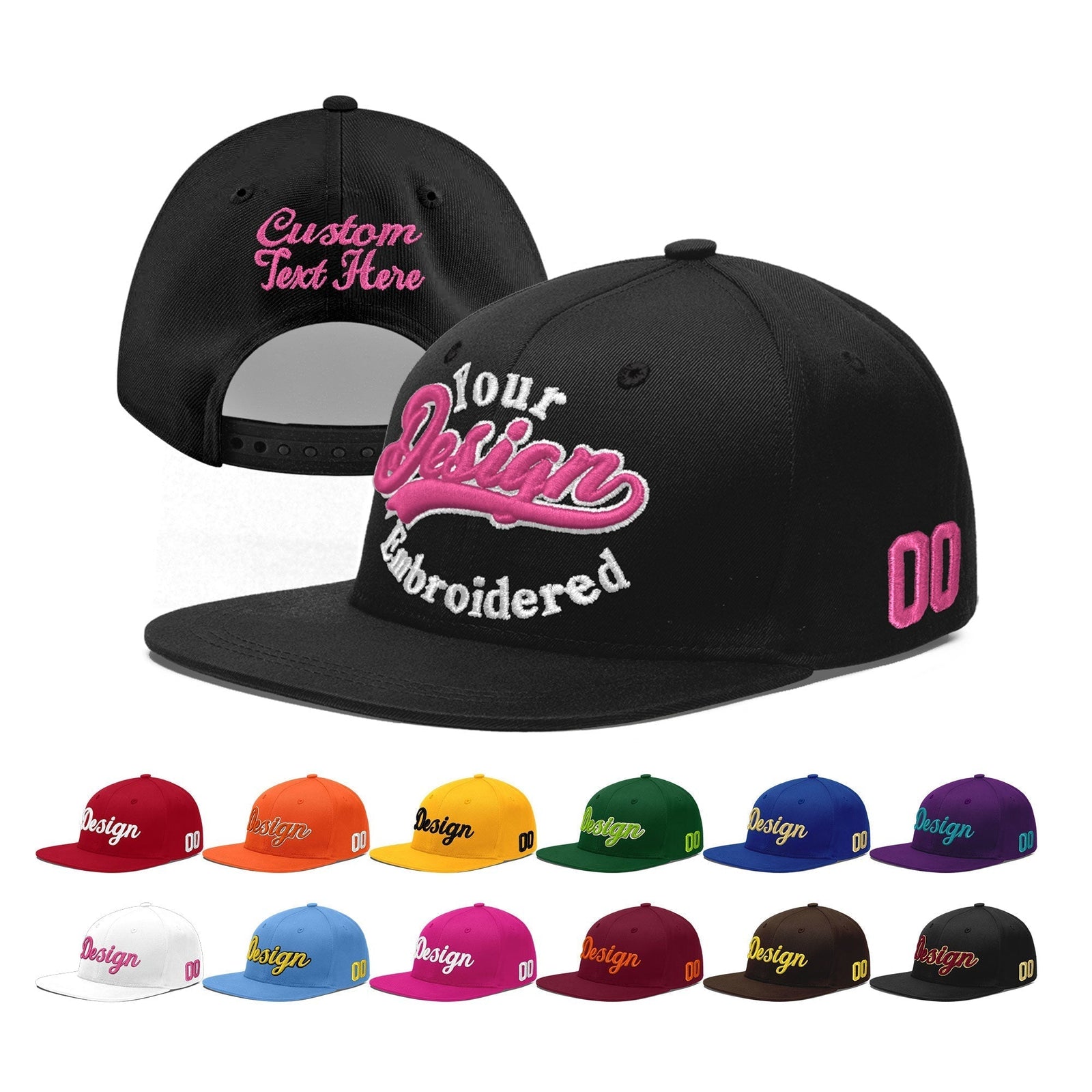 Custom Black 3D Puff Embroidery Flat Embroidery Casual Sport Baseball Cap