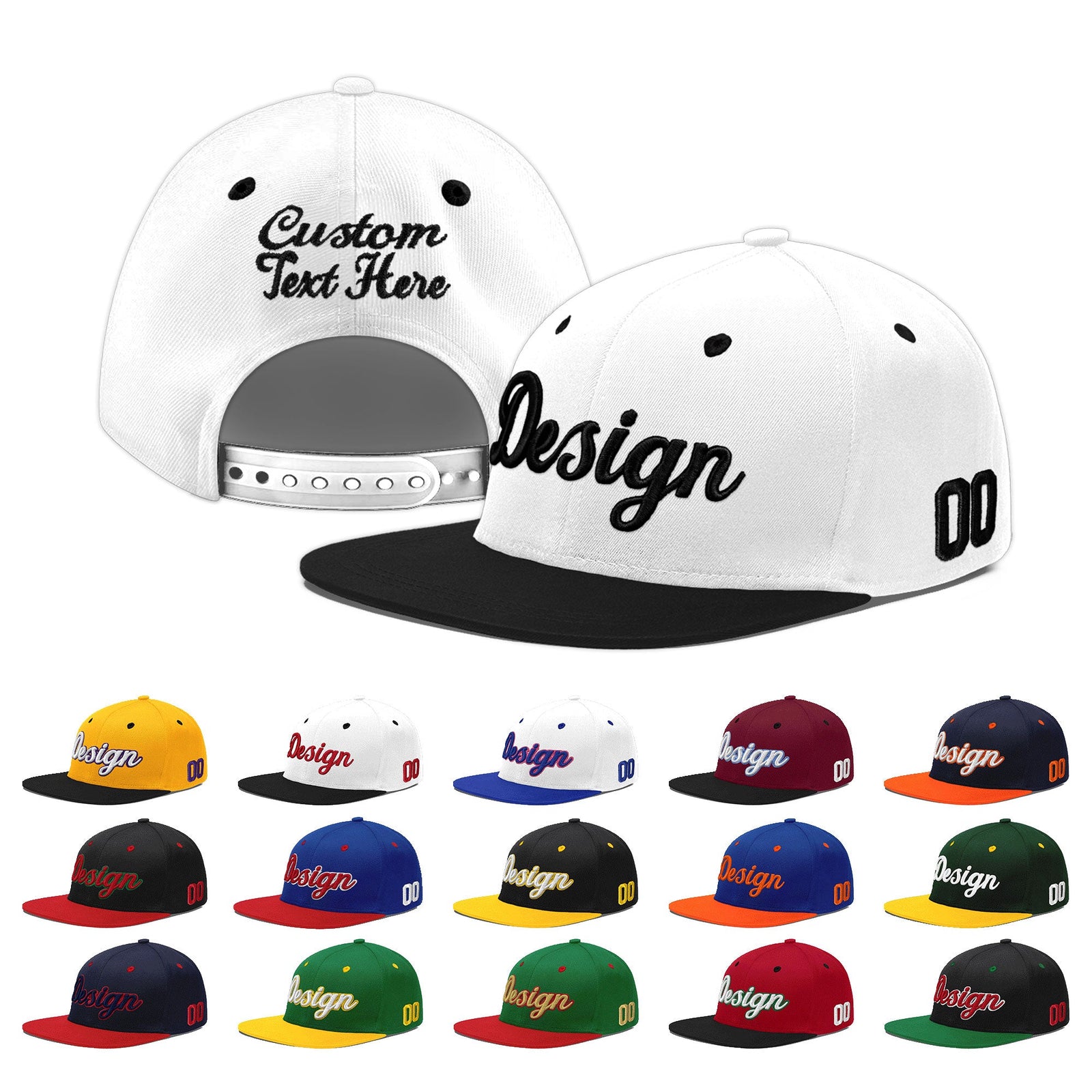Custom White Black 3D Puff Embroidery Flat Embroidery Casual Sport Baseball Cap