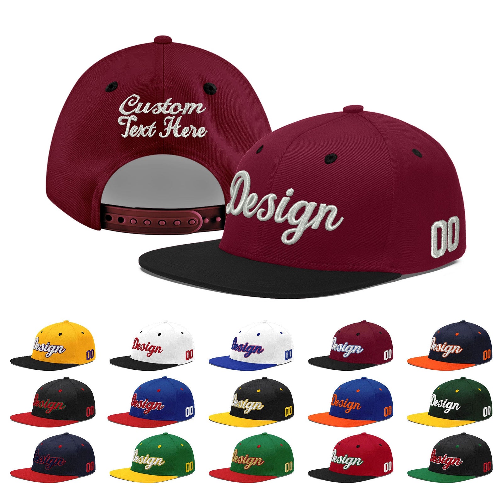 Custom Crimson Black 3D Puff Embroidery Flat Embroidery Casual Sport Baseball Cap