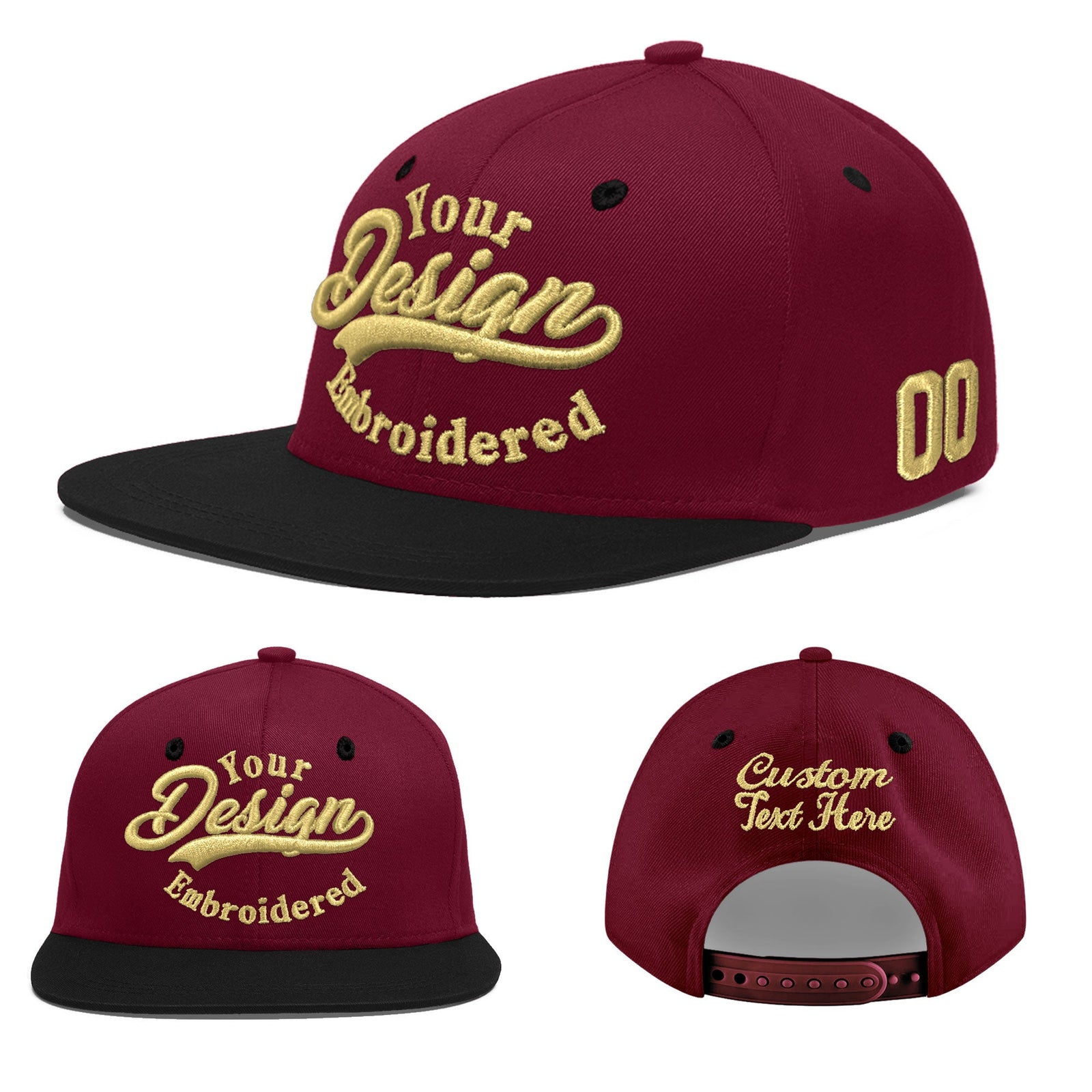 Custom Crimson Black White Orange 3D Puff Embroidery Flat Embroidery Casual Sport Baseball Cap