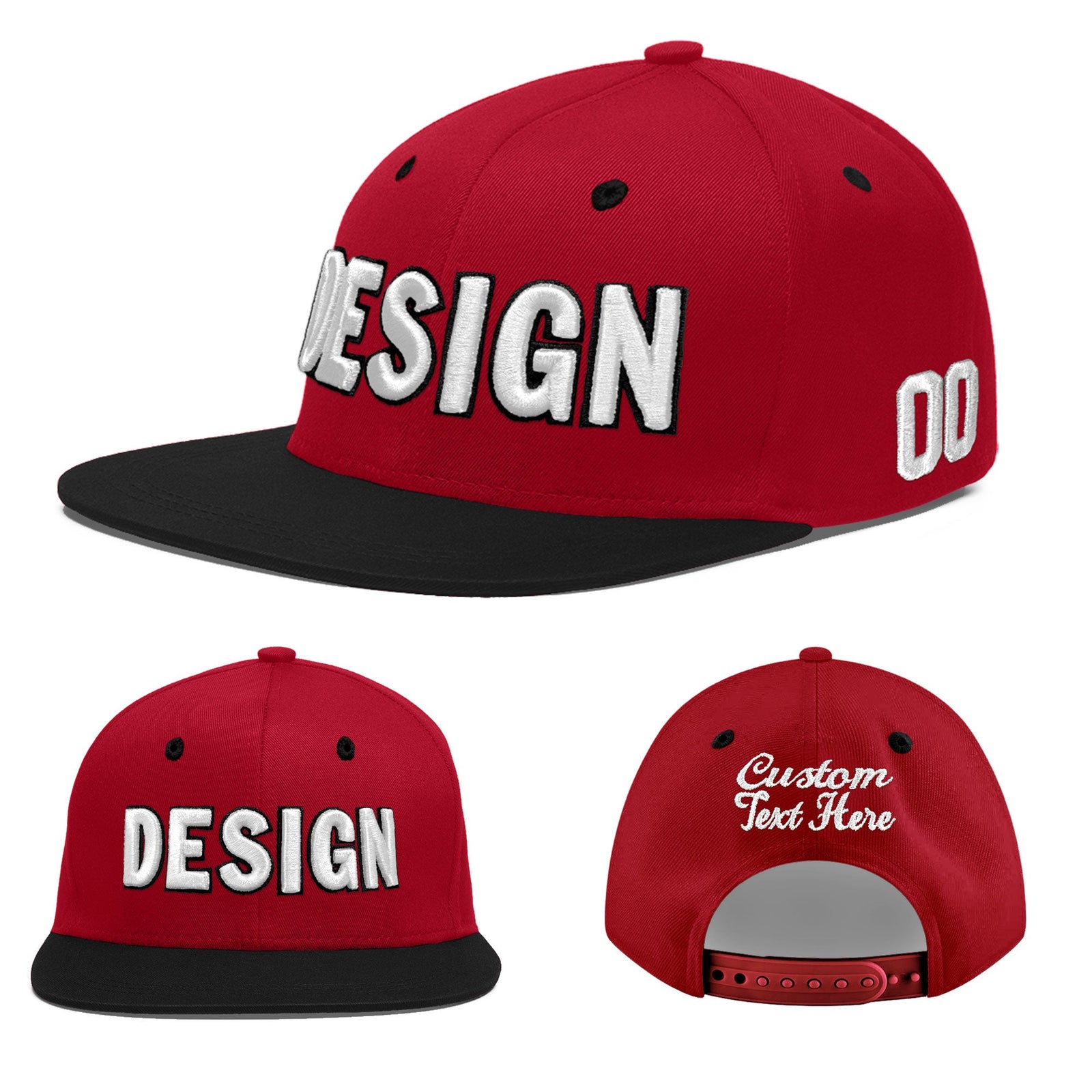 Custom Red Black 3D Puff Embroidery Flat Embroidery Casual Sport Baseball Cap