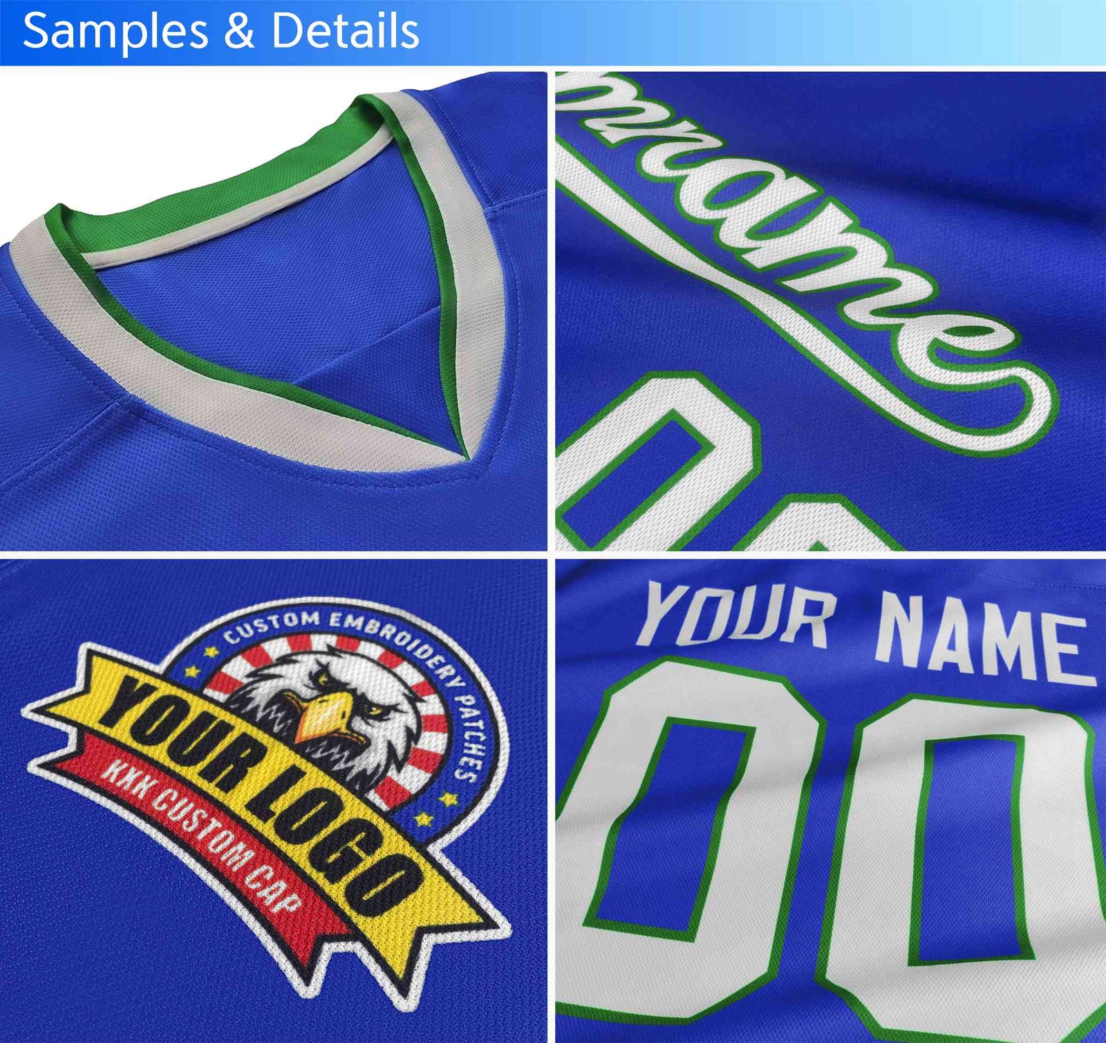 Custom Black Orange-White Personalized Raglan Sleeves V-Neck Hockey Jersey